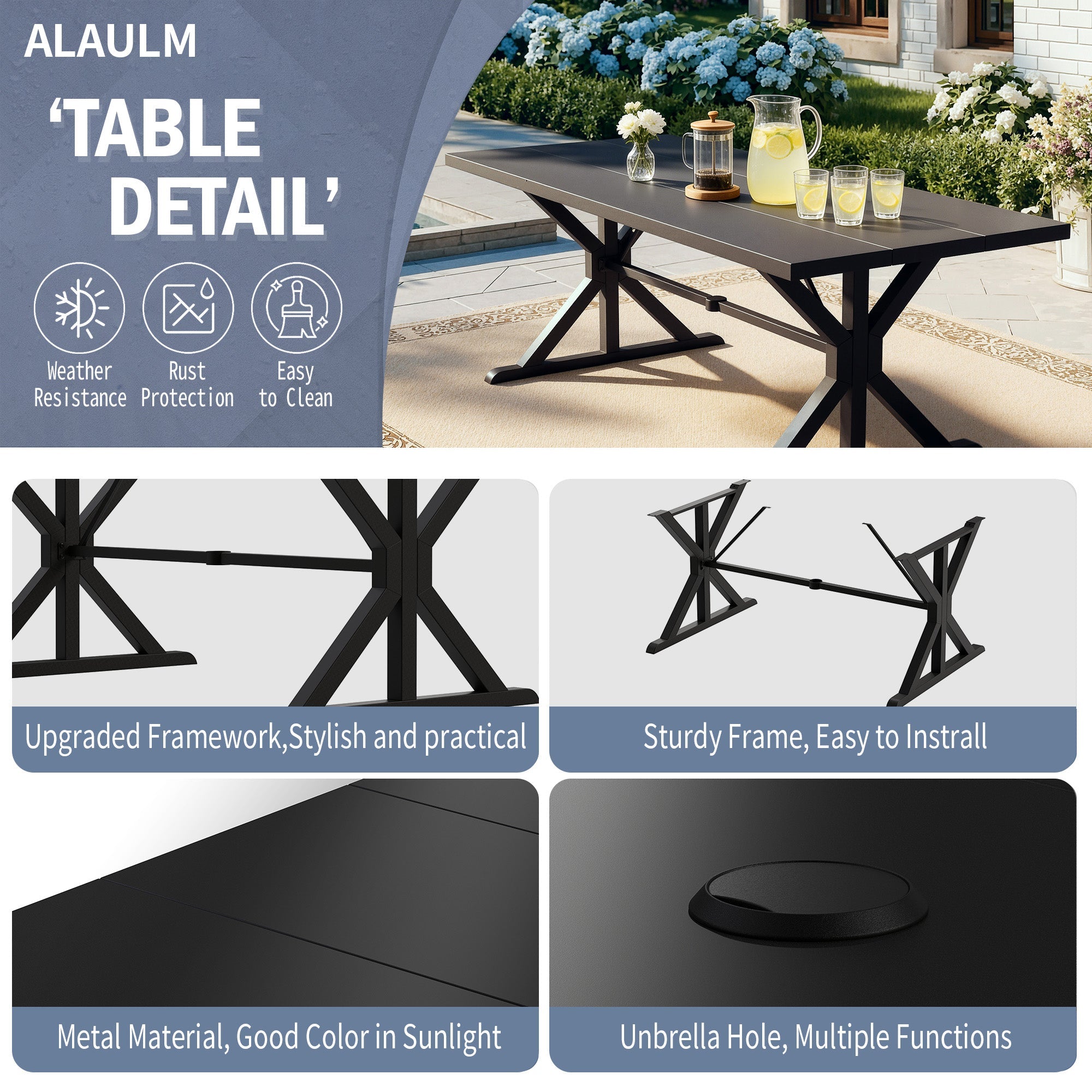 Gotland 9 Piece Outdoor Dining Set, Metal Outdoor table with Spider Legs, Patio Furniture Set with 6 Single Chair and 2 Teslin Swivel Chairs, Patio Dining Sets for Backyard Deck Brown