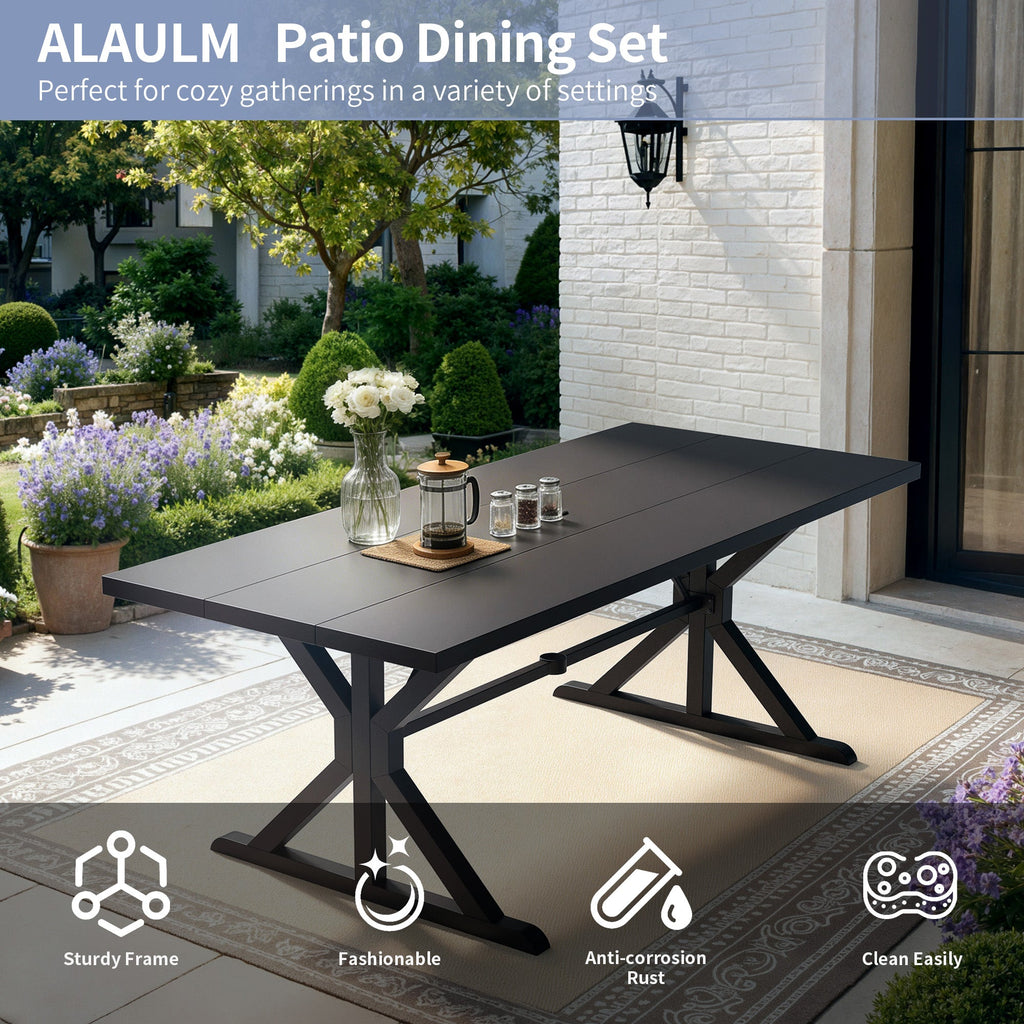 Gotland 7 Piece Outdoor Dining Set, Metal Outdoor table with Spider Legs, Patio Furniture Set with 4 Single Chair and 2 Teslin Swivel Chairs, Patio Dining Sets for Backyard Deck Brown
