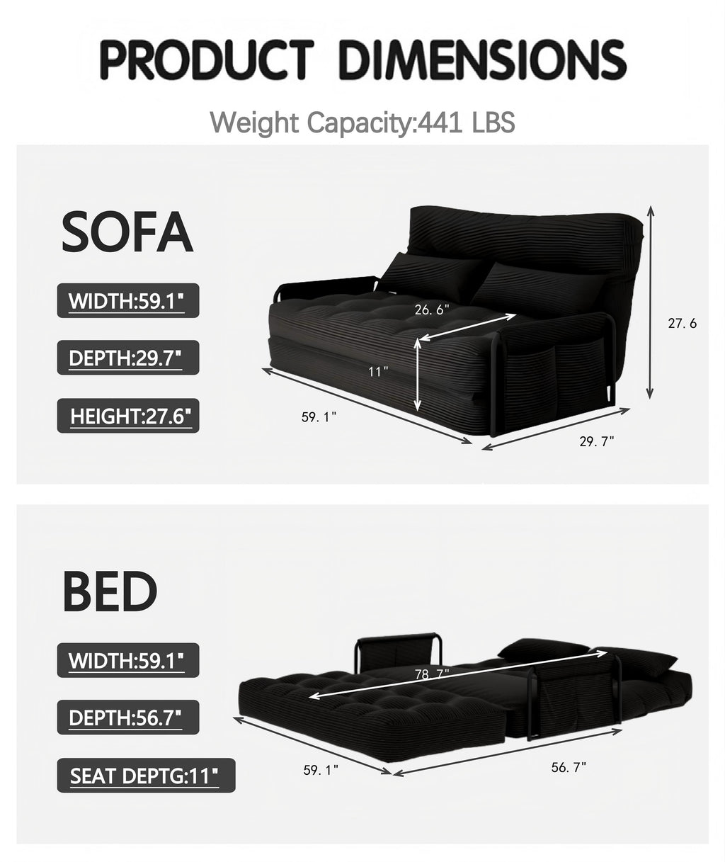 ALAULM Modern Single-Seater Folding Sofa Bed Convertible Sleeper Couch with Pillows, Storage Side, Versatile Floor Couch for Living Room Bedroom