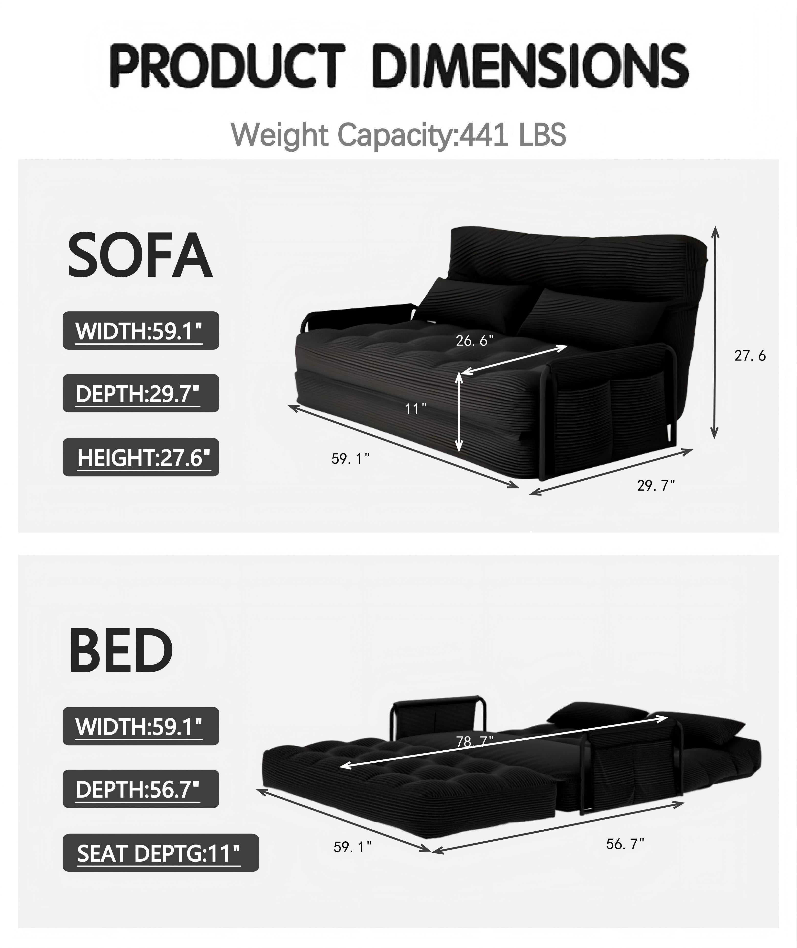 ALAULM Modern Single-Seater Folding Sofa Bed Convertible Sleeper Couch with Pillows, Storage Side, Versatile Floor Couch for Living Room Bedroom