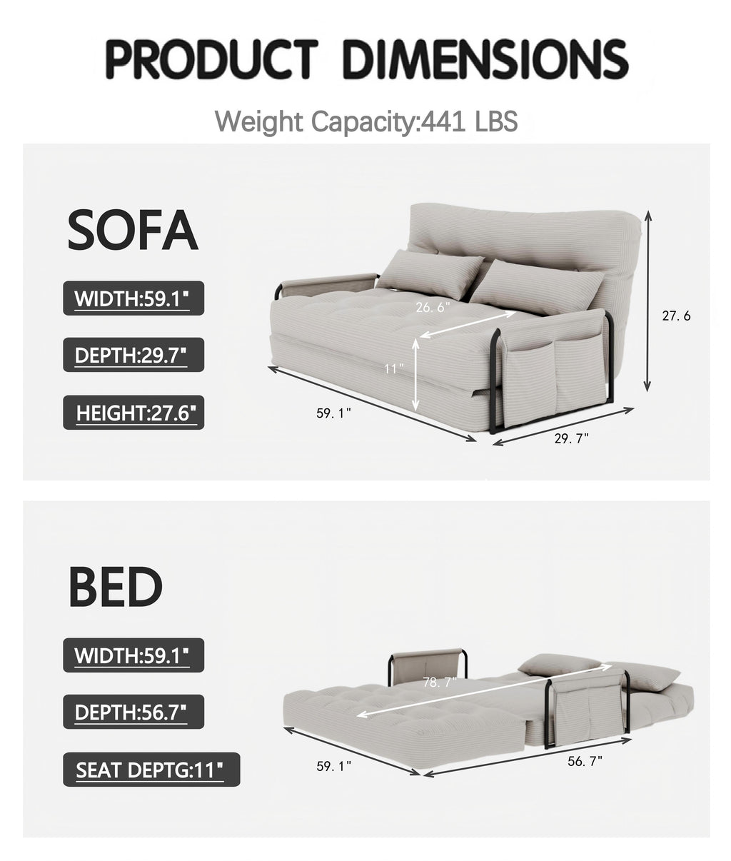 ALAULM Modern Single-Seater Folding Sofa Bed Convertible Sleeper Couch with Pillows, Storage Side, Versatile Floor Couch for Living Room Bedroom