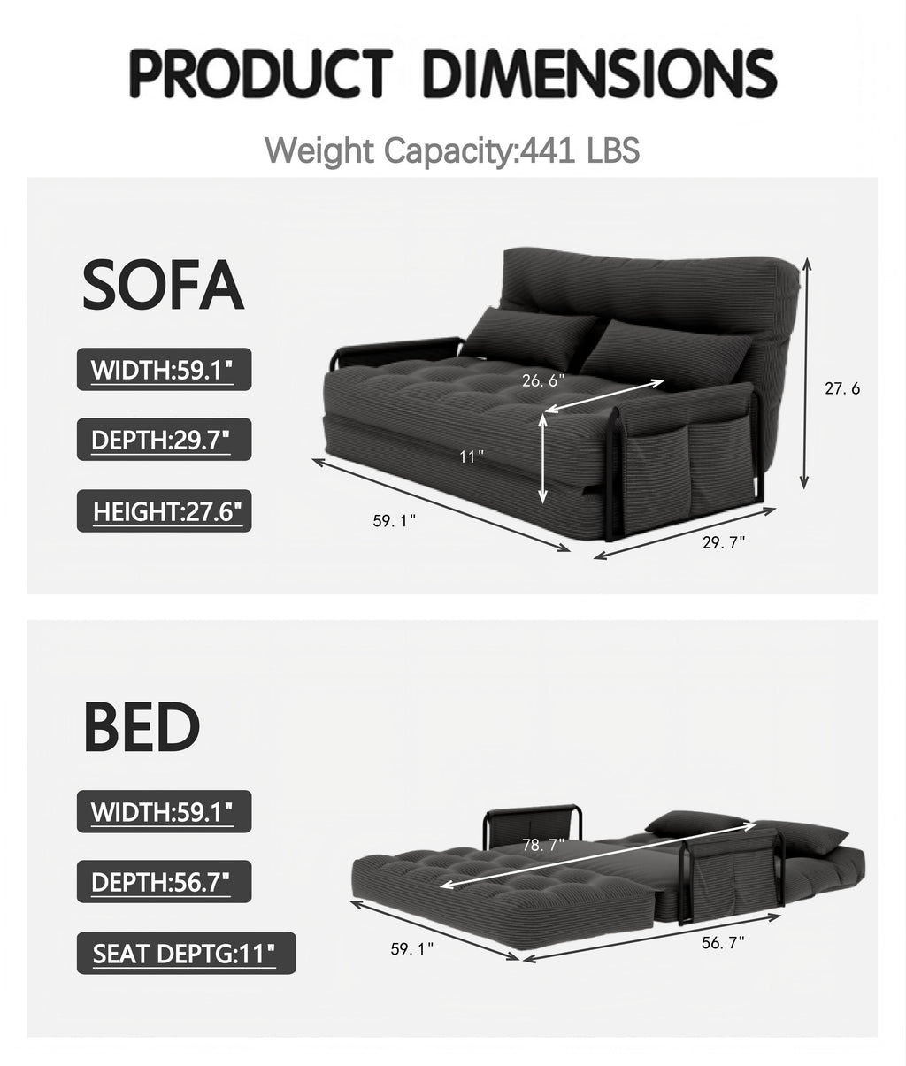 ALAULM Modern Single-Seater Folding Sofa Bed Convertible Sleeper Couch with Pillows, Storage Side, Versatile Floor Couch for Living Room Bedroom