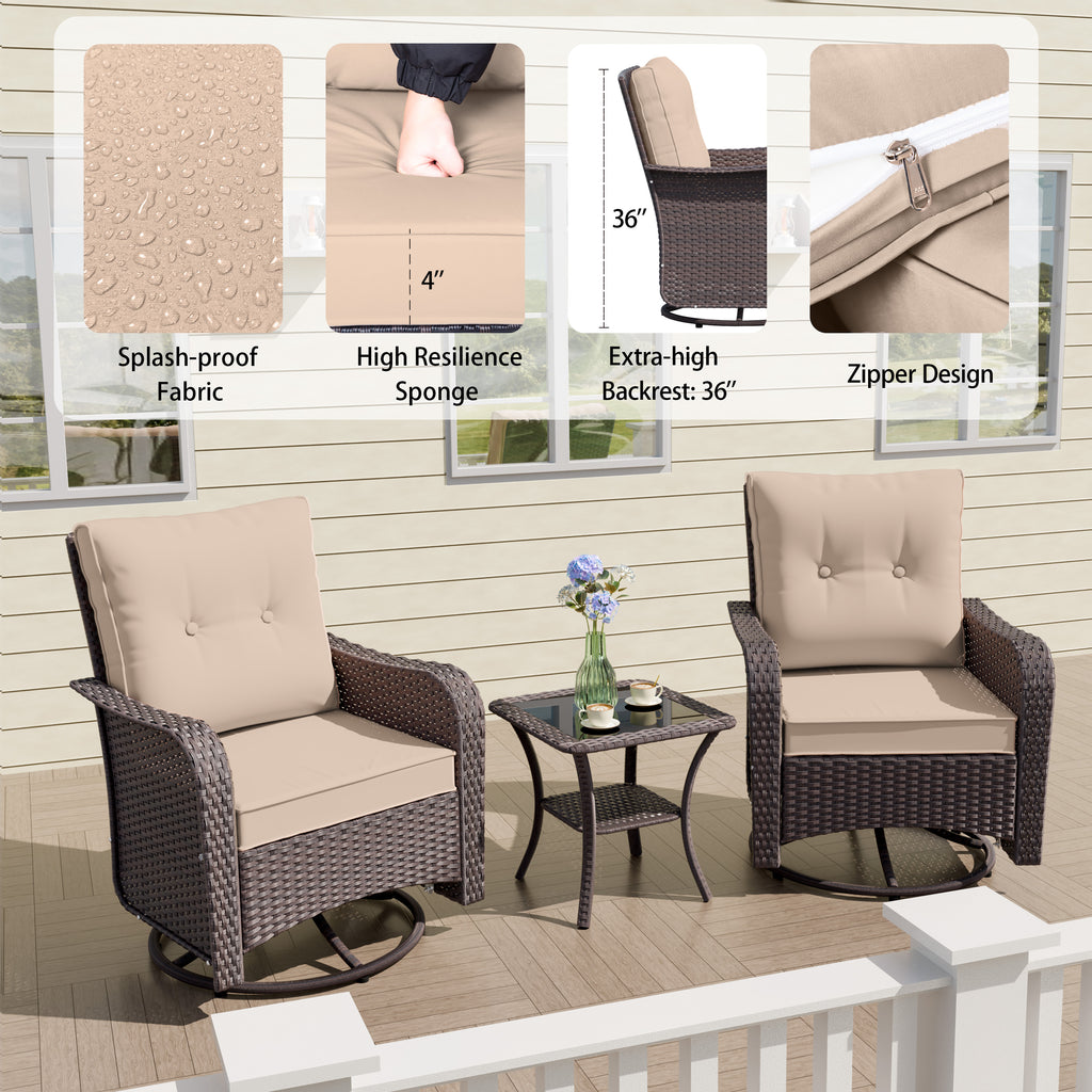 13 Pieces Outdoor Patio Furniture Set,Outdoor Sectional Furniture with 43" 55000 BTU Gas Propane Fire Pit Table,PE Rattan Wicker Patio Conversation Set,Swivel Rocking Chairs Set