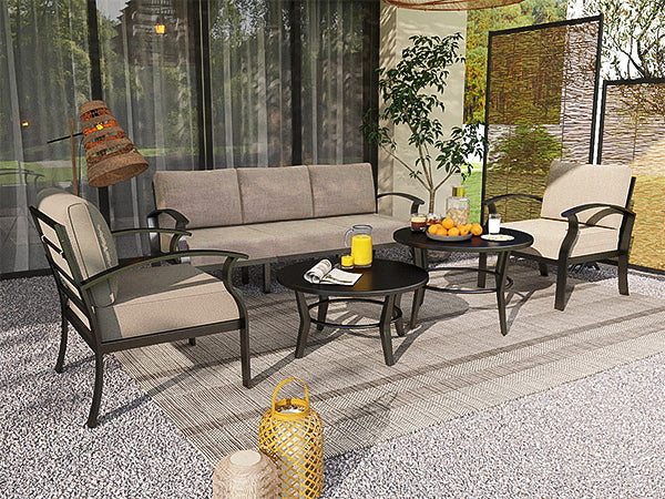 ALAULM Outdoor Black Nesting Round Coffee Table Set, 2PCS Space-Saving Solution for Patio, poolside & porch