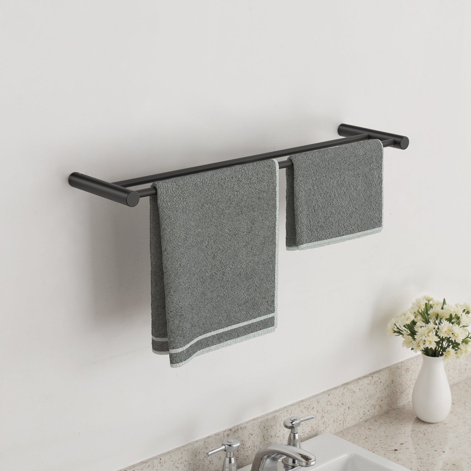 ALAULM Bath Stainless Stee Double Towel Bar, 23" Towel Rack for Bathroom, Wall Mounted Towel Holder, Double Towel Rod Towel Rail Hanger for Wall