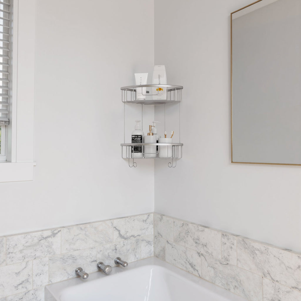 ALAULM Aluminum Alloy Wall-Mounted Shower Corner Rack Triangular Storage Caddy for Bathroom,Matte Silver