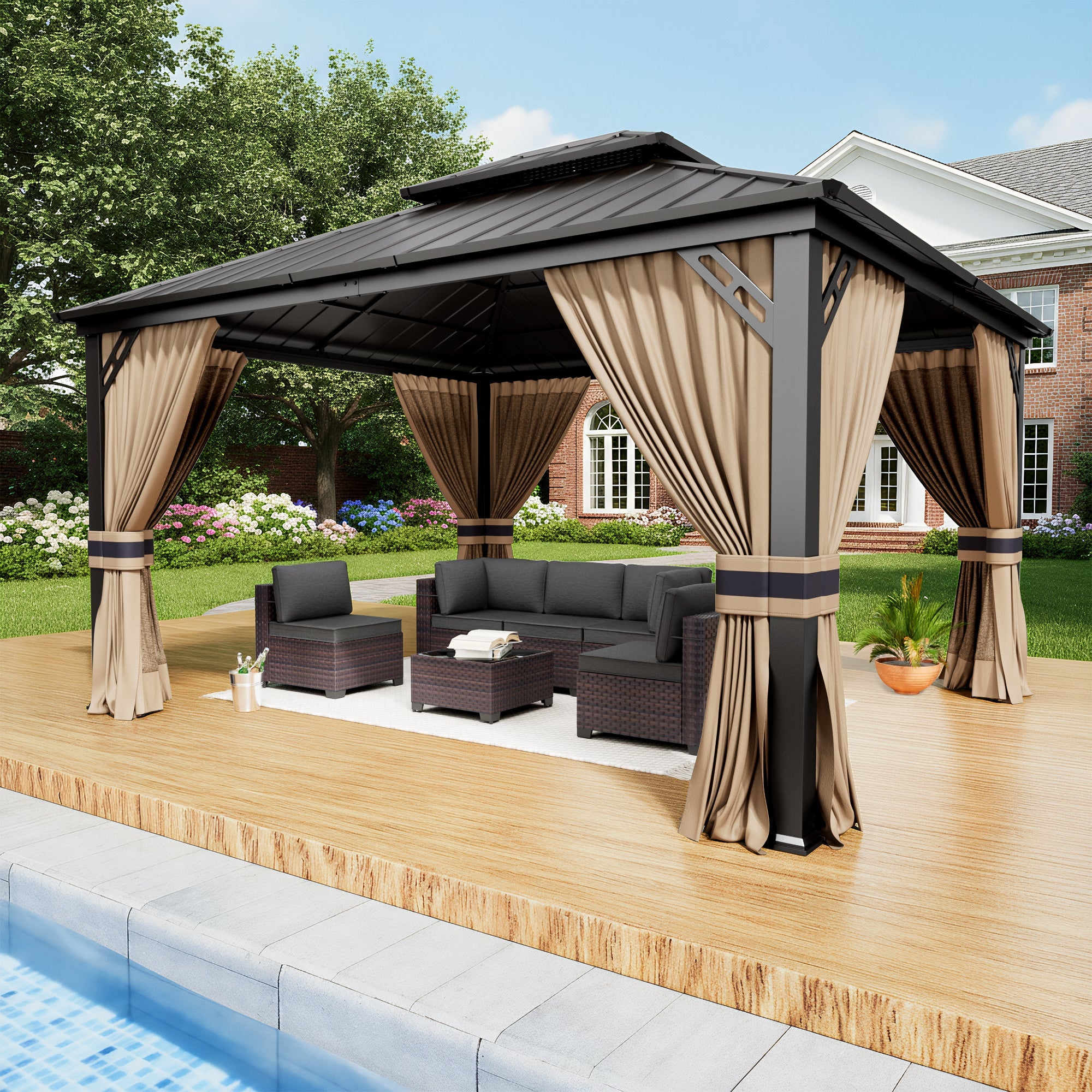 Kullavik Hardtop Gazebo for Patio,Wall-Mounted Lean to Gazebo Pergola with Sloping Roof and Durable Aluminum Frame, Large Heavy Duty Awnings for Decks,Backyard
