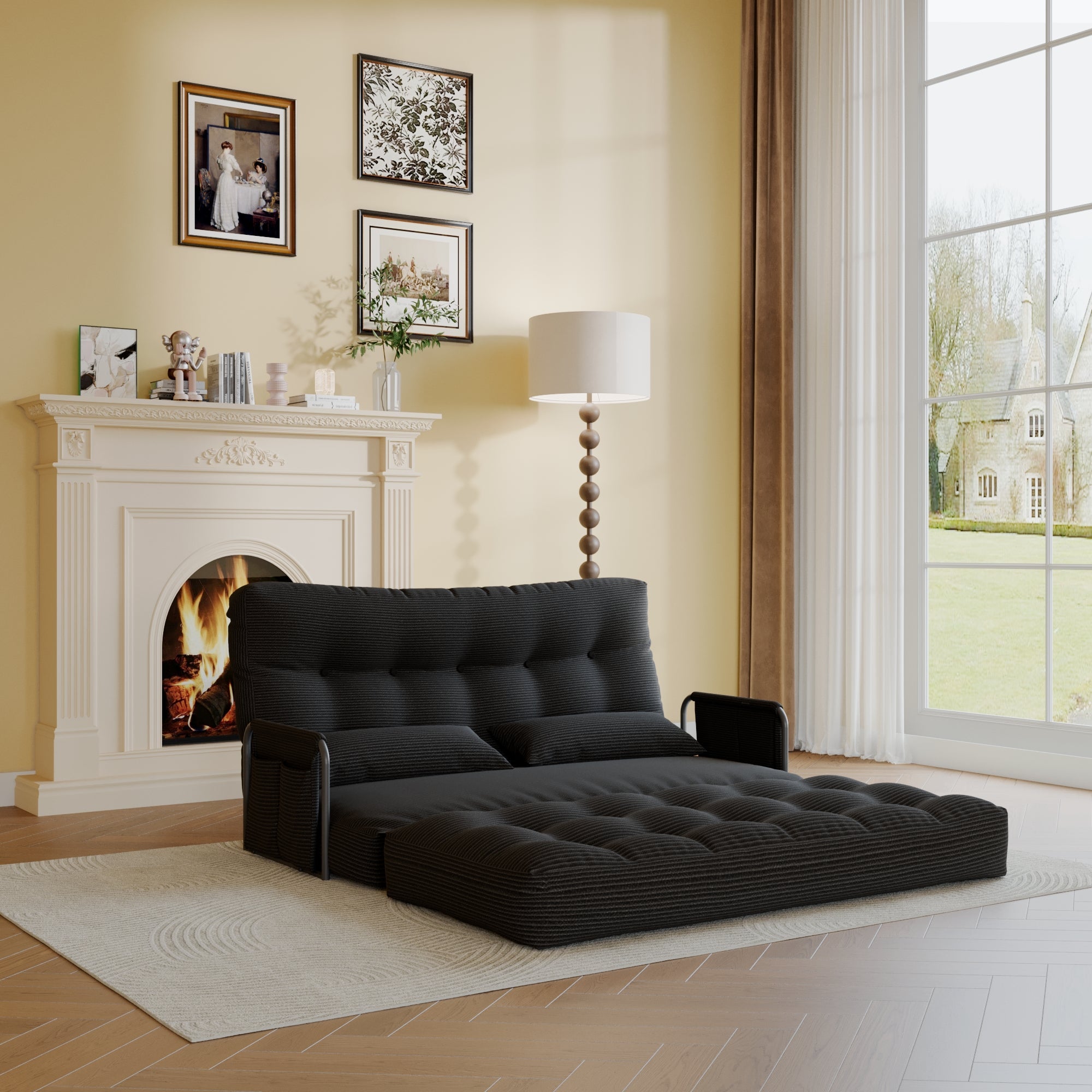ALAULM Modern Single-Seater Folding Sofa Bed Convertible Sleeper Couch with Pillows, Storage Side, Versatile Floor Couch for Living Room Bedroom