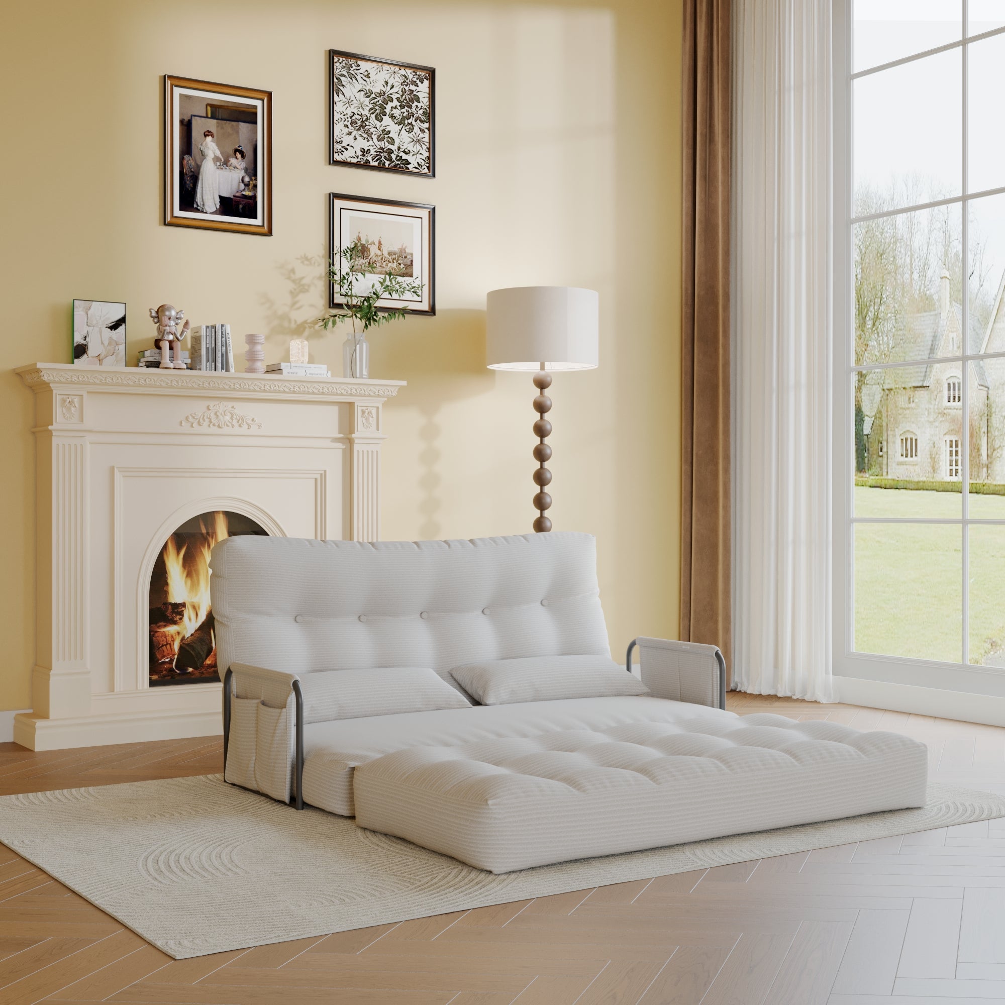 ALAULM Modern Single-Seater Folding Sofa Bed Convertible Sleeper Couch with Pillows, Storage Side, Versatile Floor Couch for Living Room Bedroom