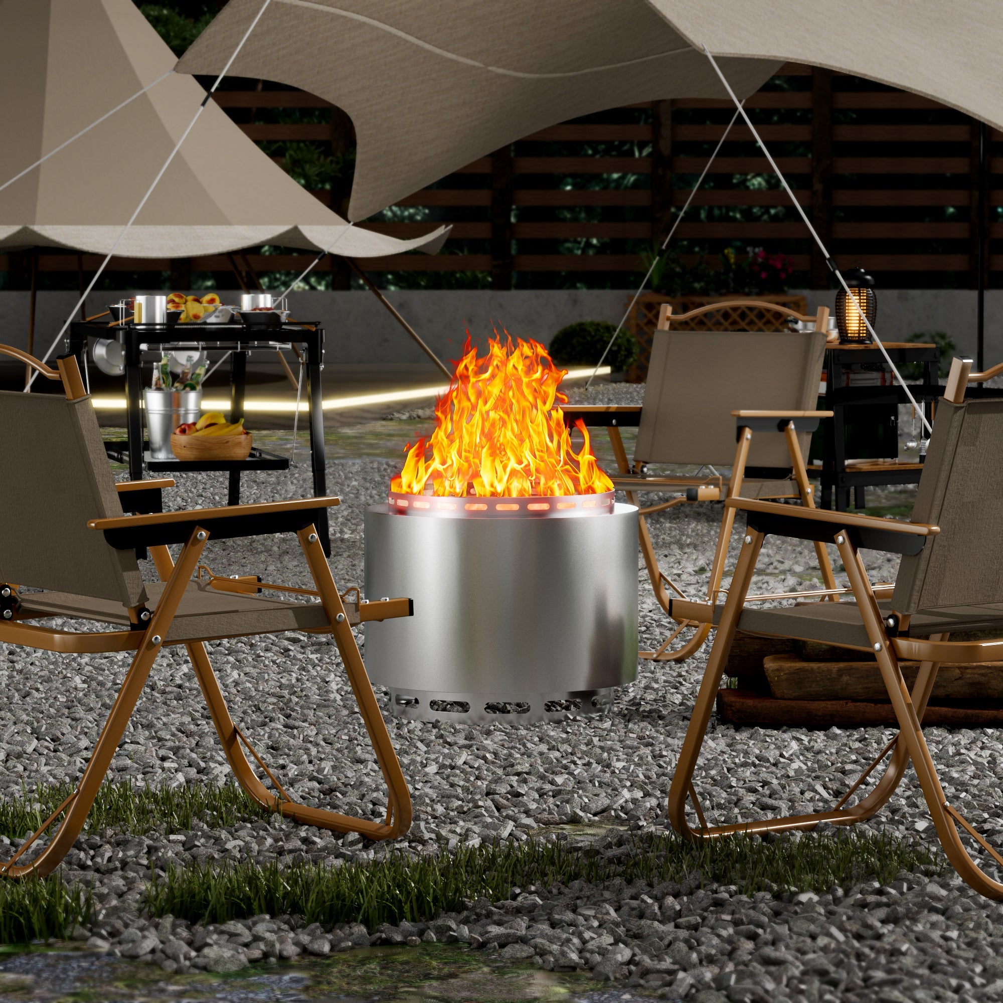 ALAULM 8'x5' Hardtop Grill Gazebo, Outdoor BBQ Canopy with 19" Smokeless Stove, Metal Roof, 2 Side Shelves & 5 Tool Hooks, Fire Pit Includes Waterproof Cover & Fire Poker, for Patio, Black