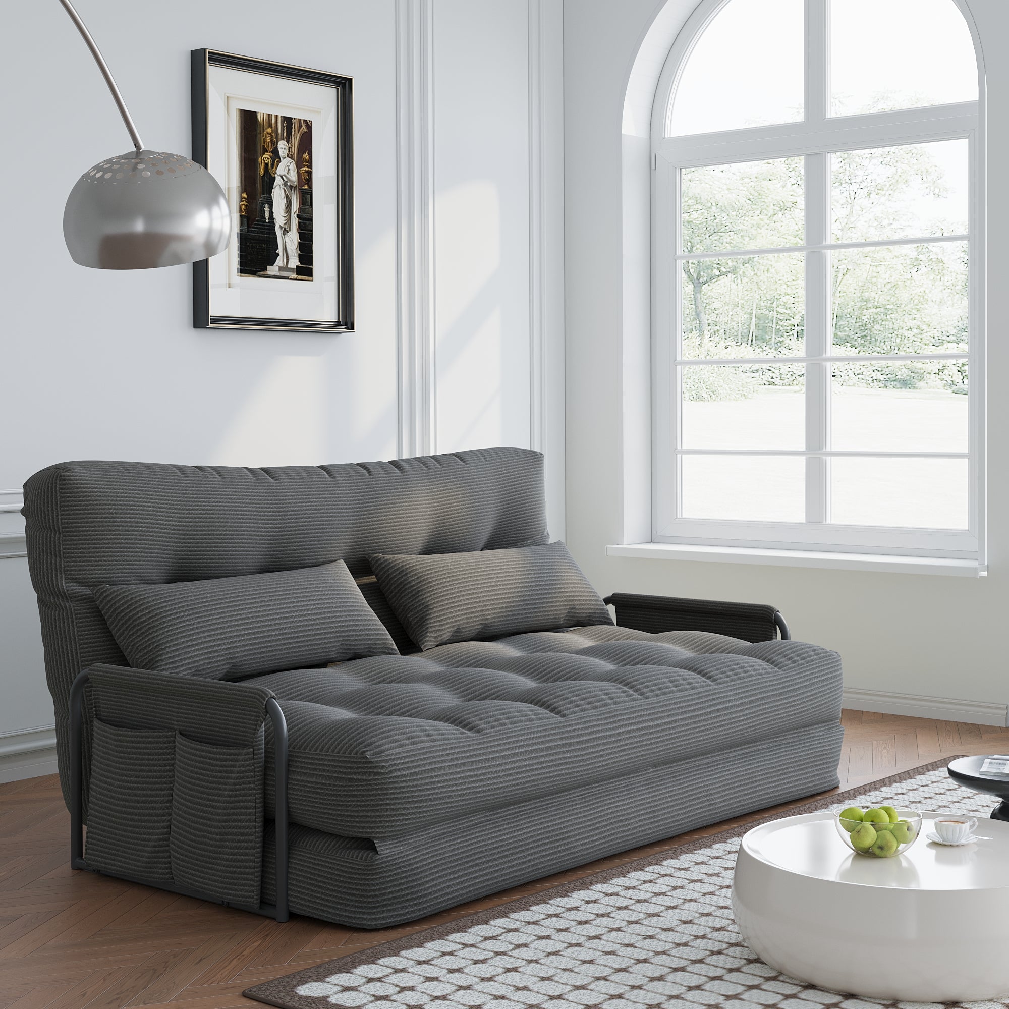 ALAULM Modern Single-Seater Folding Sofa Bed Convertible Sleeper Couch with Pillows, Storage Side, Versatile Floor Couch for Living Room Bedroom