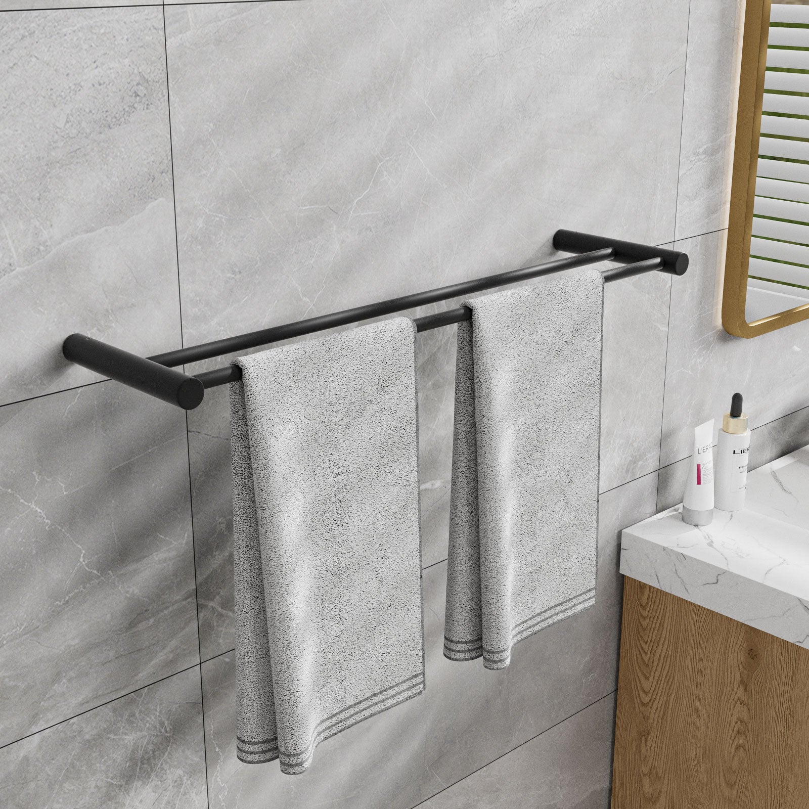 ALAULM Bath Stainless Stee Double Towel Bar, 23" Towel Rack for Bathroom, Wall Mounted Towel Holder, Double Towel Rod Towel Rail Hanger for Wall