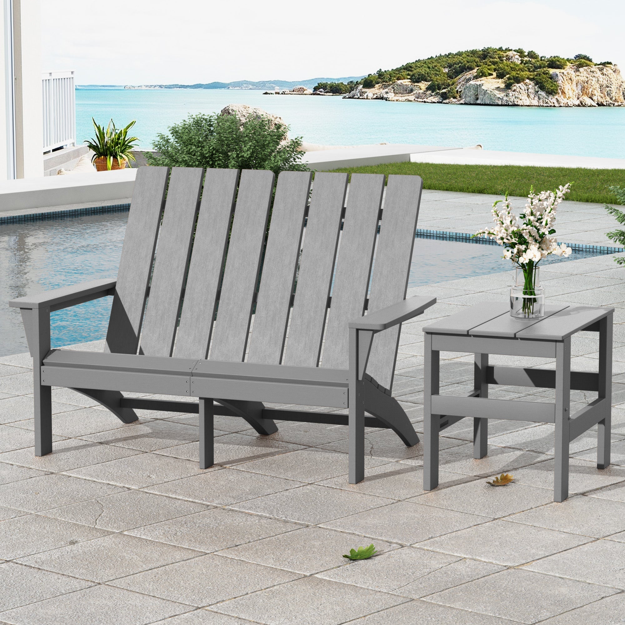 Gotland Adirondack Chair 3 Piece Set With Table, Heavy All-Weather HDPE.Outdoor Lounge Chair for Patio Deck Garden, Backyard Deck& Lawn