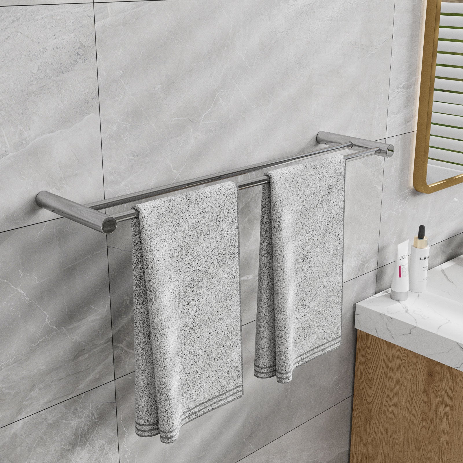 ALAULM Bath Stainless Stee Double Towel Bar, 23" Towel Rack for Bathroom, Wall Mounted Towel Holder, Double Towel Rod Towel Rail Hanger for Wall