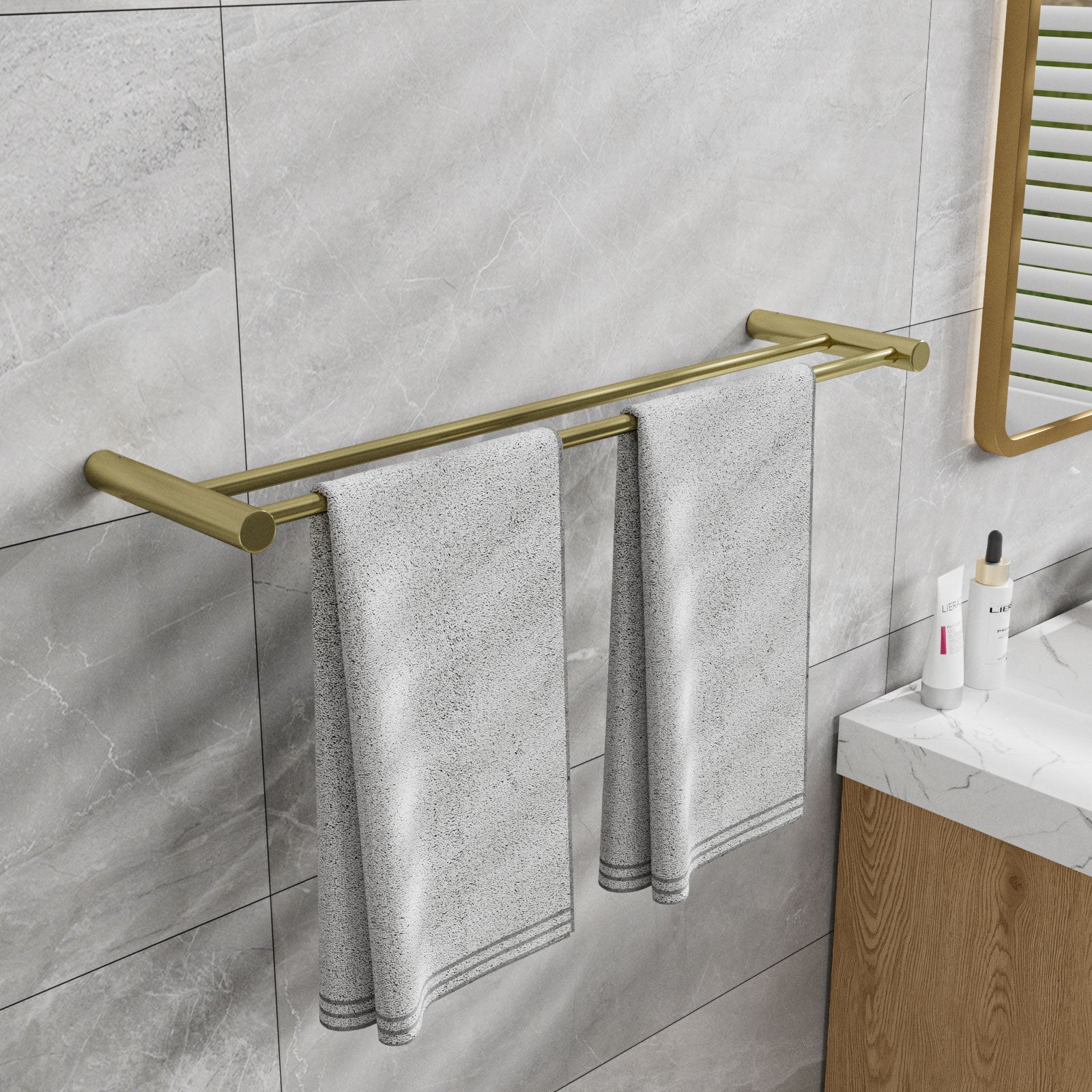 ALAULM Bath Stainless Stee Double Towel Bar, 23" Towel Rack for Bathroom, Wall Mounted Towel Holder, Double Towel Rod Towel Rail Hanger for Wall