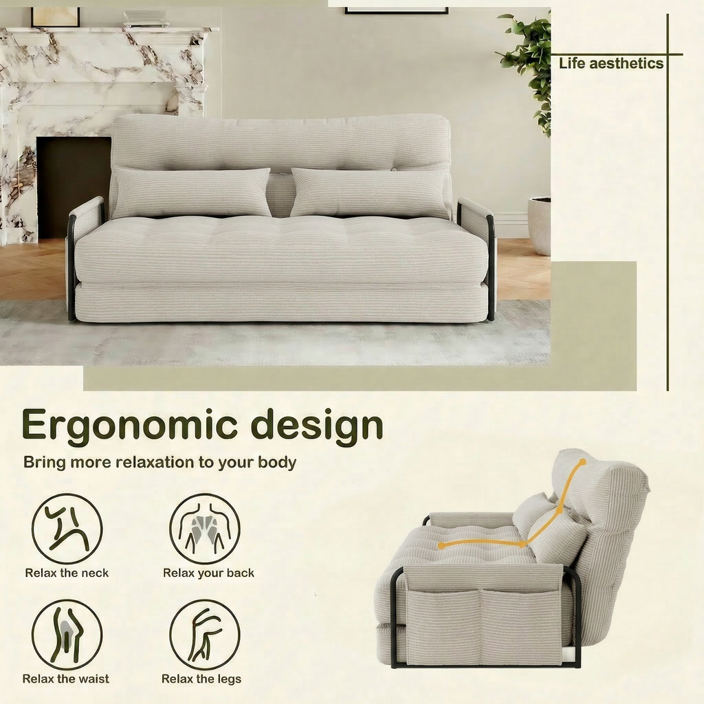 ALAULM Modern Single-Seater Folding Sofa Bed Convertible Sleeper Couch with Pillows, Storage Side, Versatile Floor Couch for Living Room Bedroom
