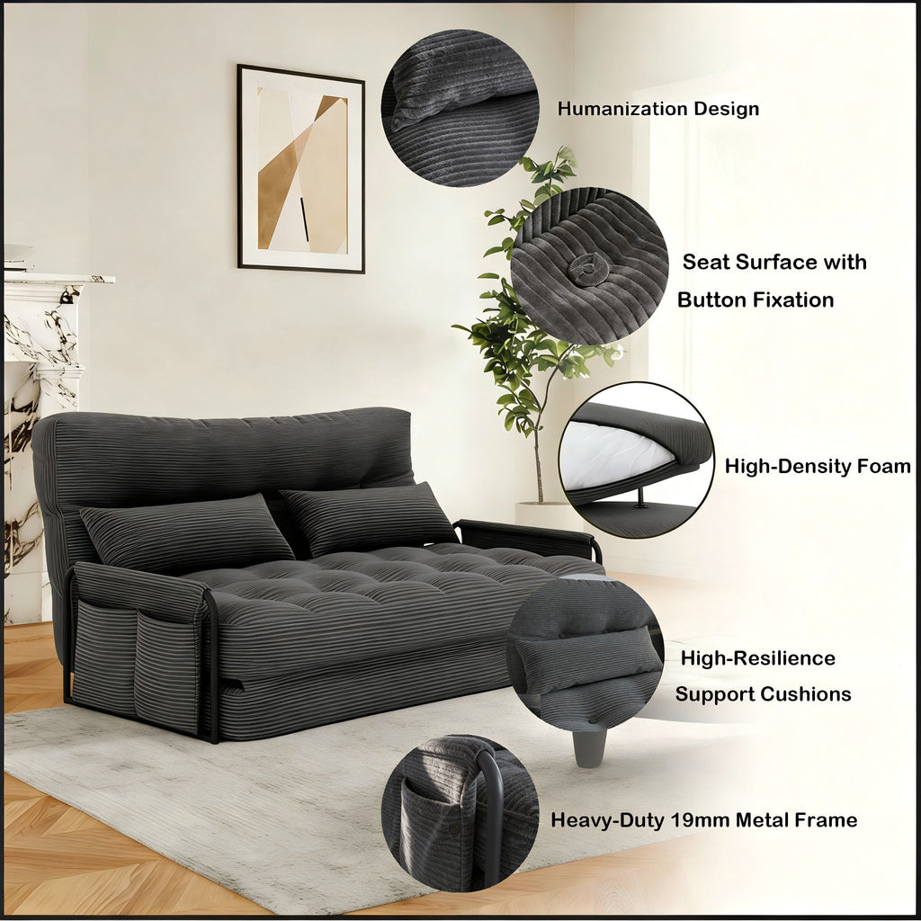ALAULM Modern Single-Seater Folding Sofa Bed Convertible Sleeper Couch with Pillows, Storage Side, Versatile Floor Couch for Living Room Bedroom