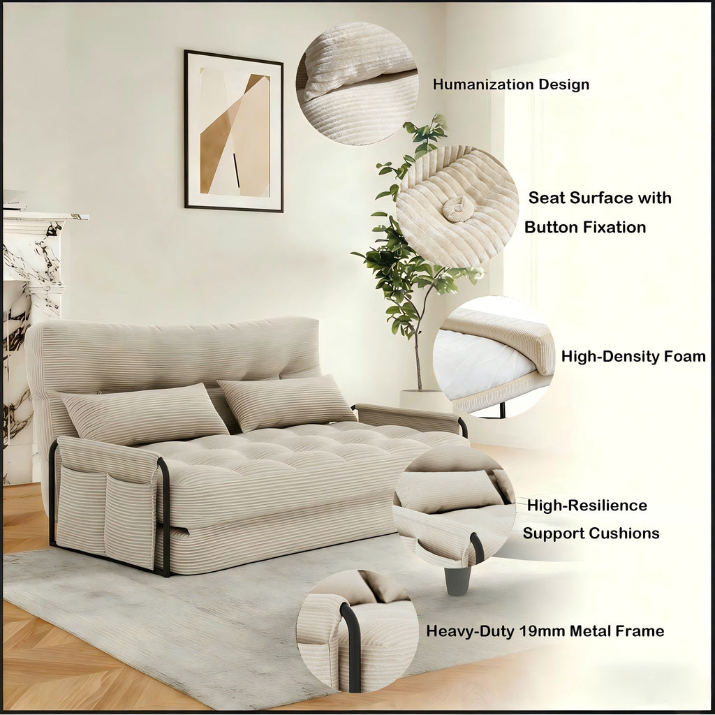 ALAULM Modern Single-Seater Folding Sofa Bed Convertible Sleeper Couch with Pillows, Storage Side, Versatile Floor Couch for Living Room Bedroom