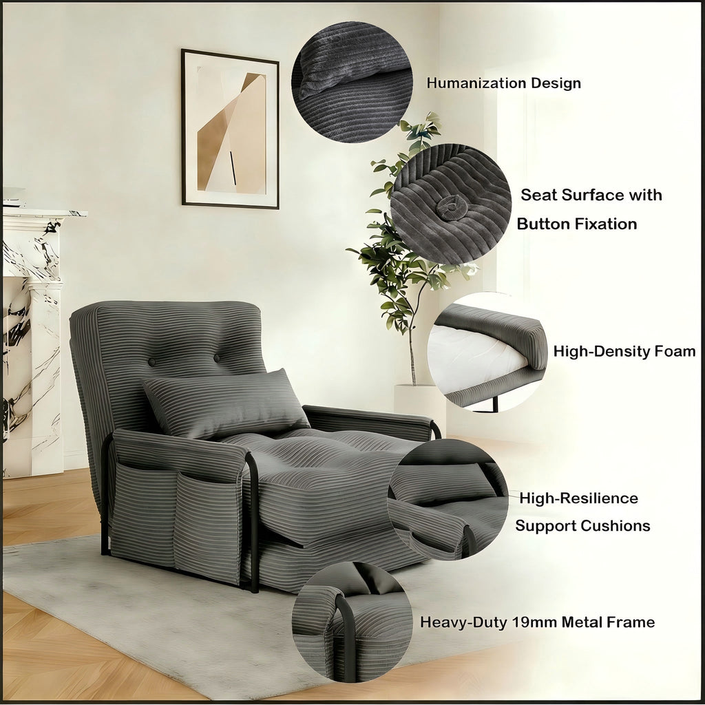 ALAULM Modern Single-Seater Folding Sofa Bed Convertible Sleeper Couch with Pillows, Storage Side, Versatile Floor Couch for Living Room Bedroom