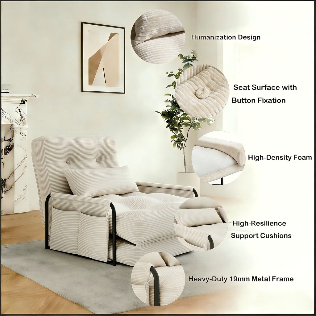 ALAULM Modern Single-Seater Folding Sofa Bed Convertible Sleeper Couch with Pillows, Storage Side, Versatile Floor Couch for Living Room Bedroom