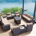 Gotland 13 Pieces Outdoor Patio Rattan Wicker Furniture Set with 43" Fire Pit Table Set Outdoor Steel