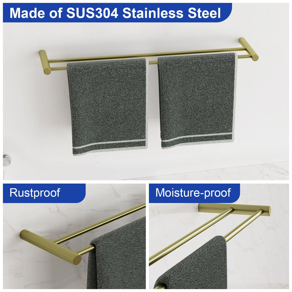 ALAULM Bath Stainless Stee Double Towel Bar, 23" Towel Rack for Bathroom, Wall Mounted Towel Holder, Double Towel Rod Towel Rail Hanger for Wall