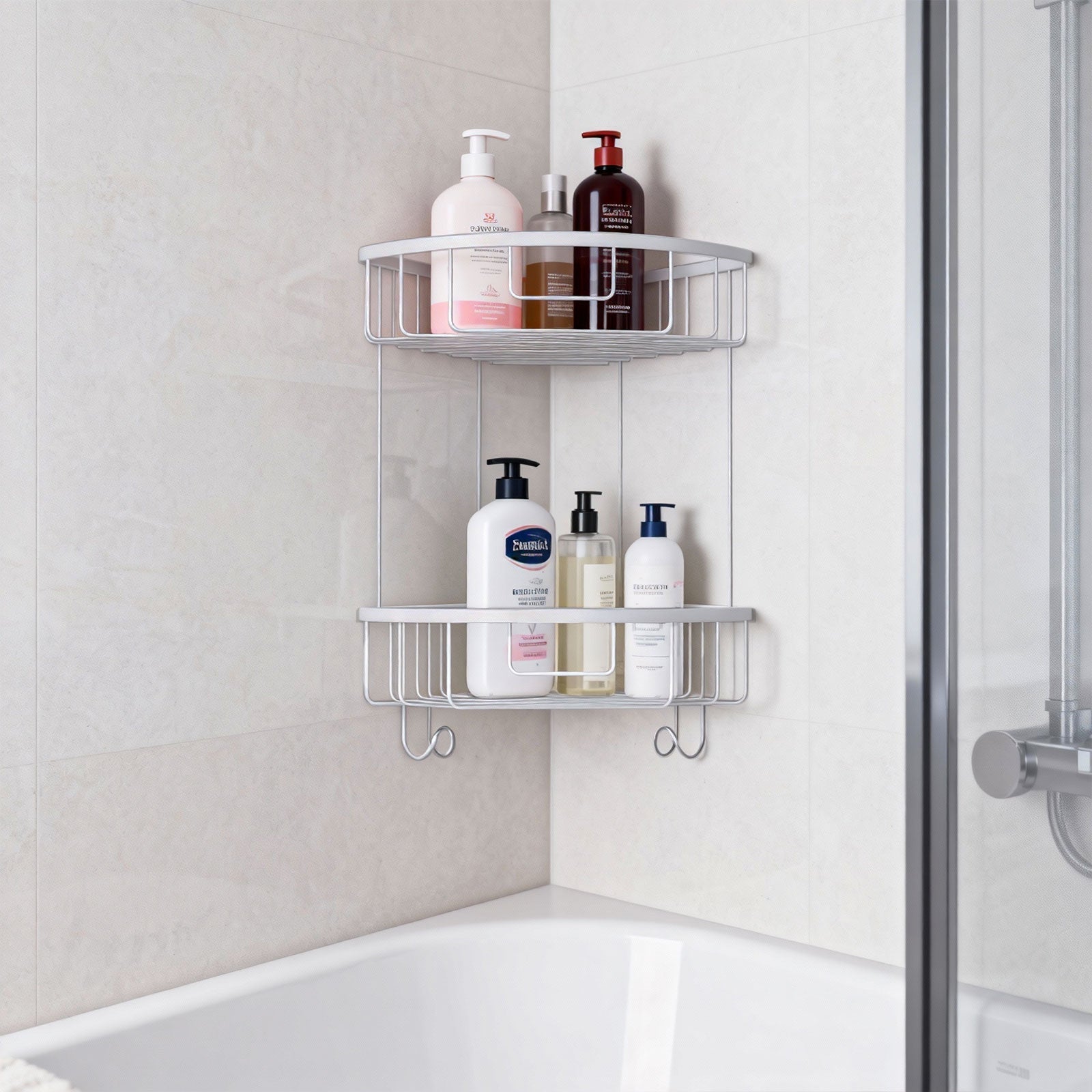 ALAULM Aluminum Alloy Wall-Mounted Shower Corner Rack Triangular Storage Caddy for Bathroom,Matte Silver