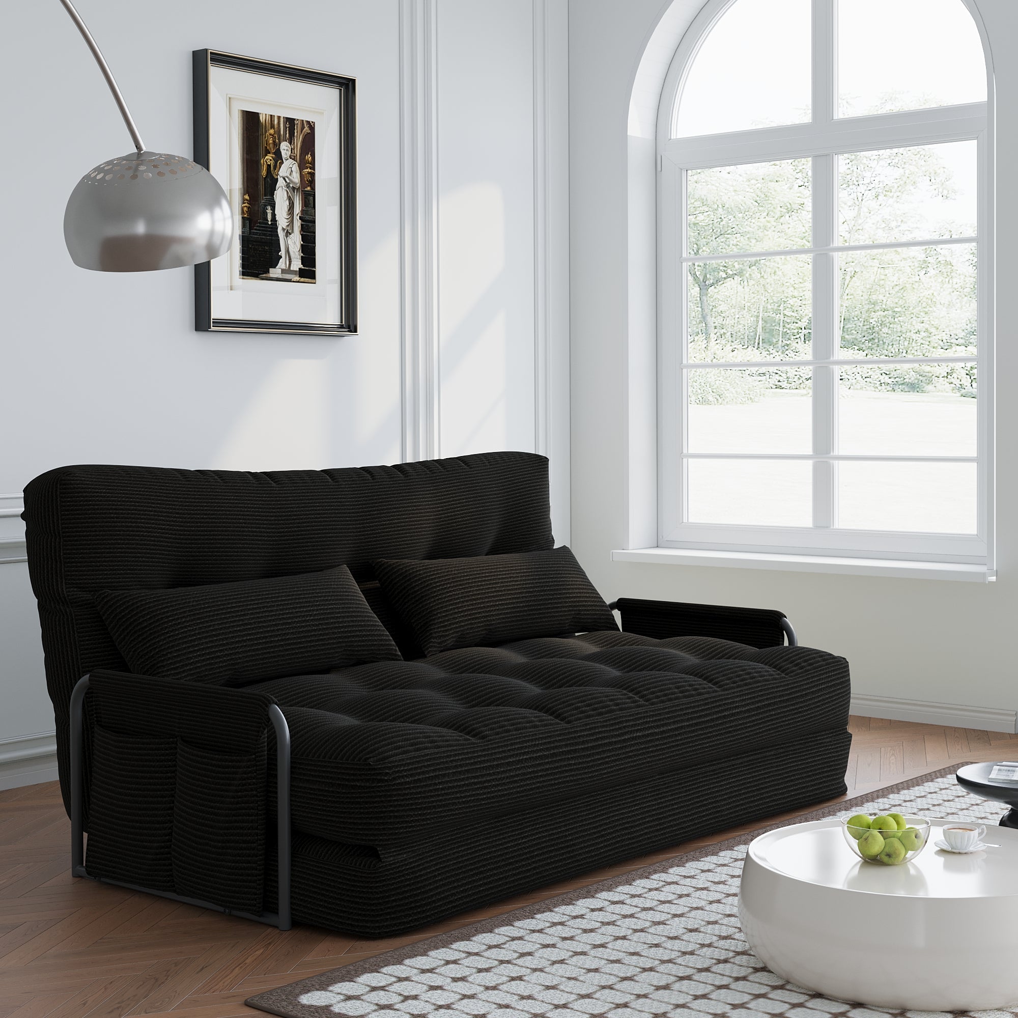 ALAULM Modern Single-Seater Folding Sofa Bed Convertible Sleeper Couch with Pillows, Storage Side, Versatile Floor Couch for Living Room Bedroom