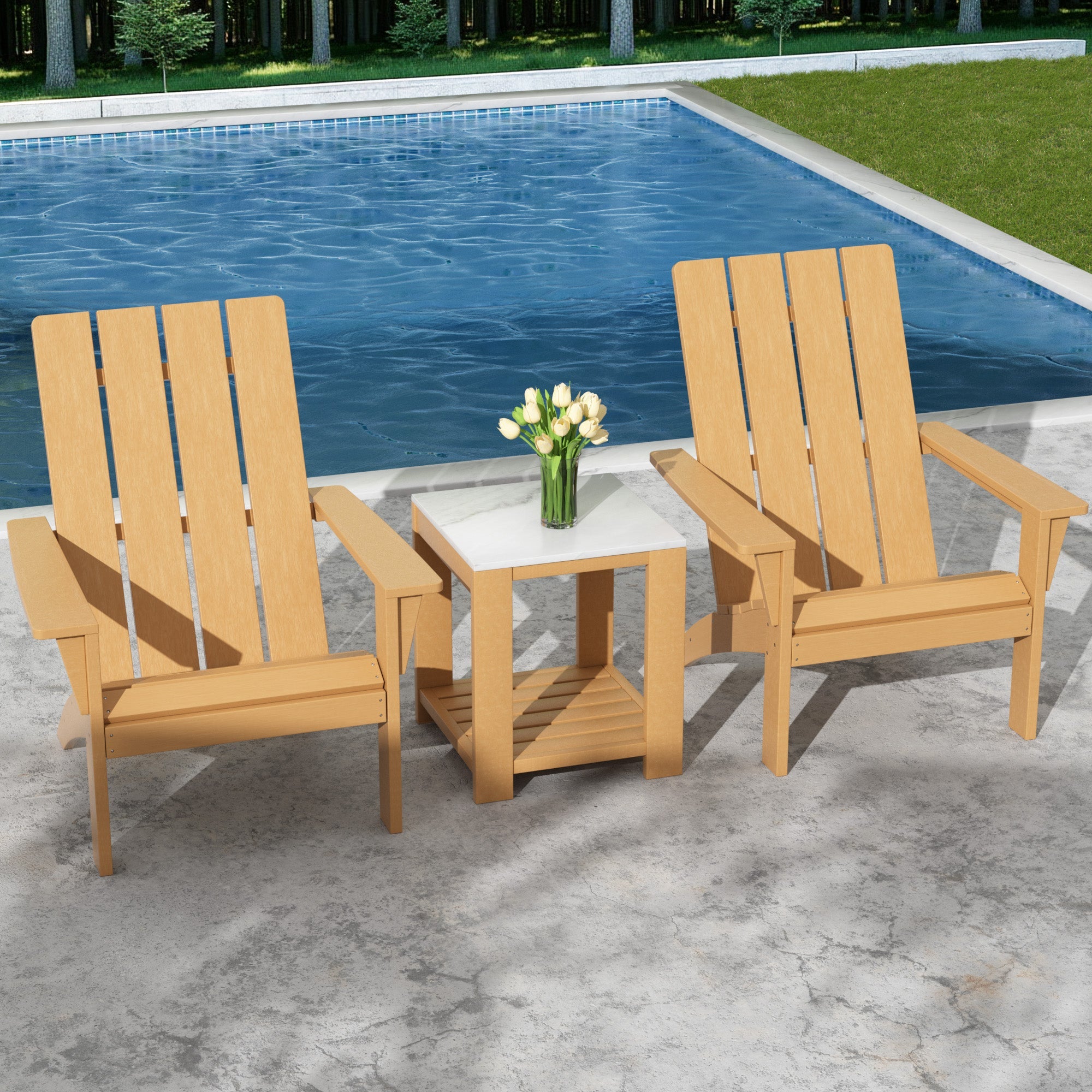 Gotland Adirondack Chair 3 Piece Set With Table, Heavy All-Weather HDPE.Outdoor Lounge Chair for Patio Deck Garden, Backyard Deck& Lawn
