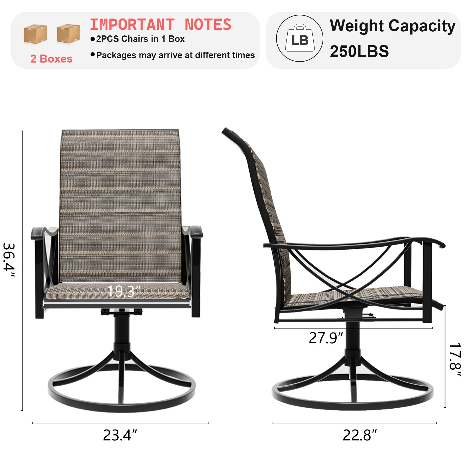 ALAULM Patio Chairs Set of 2, All-Weather Outdoor Swivel Rocker Chair w/Breathable Textilene Fabric, Outdoor Dining Chairs for Deck, Porch, and Garden