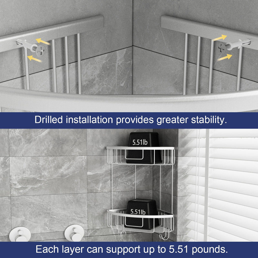 ALAULM Aluminum Alloy Wall-Mounted Shower Corner Rack Triangular Storage Caddy for Bathroom,Matte Silver