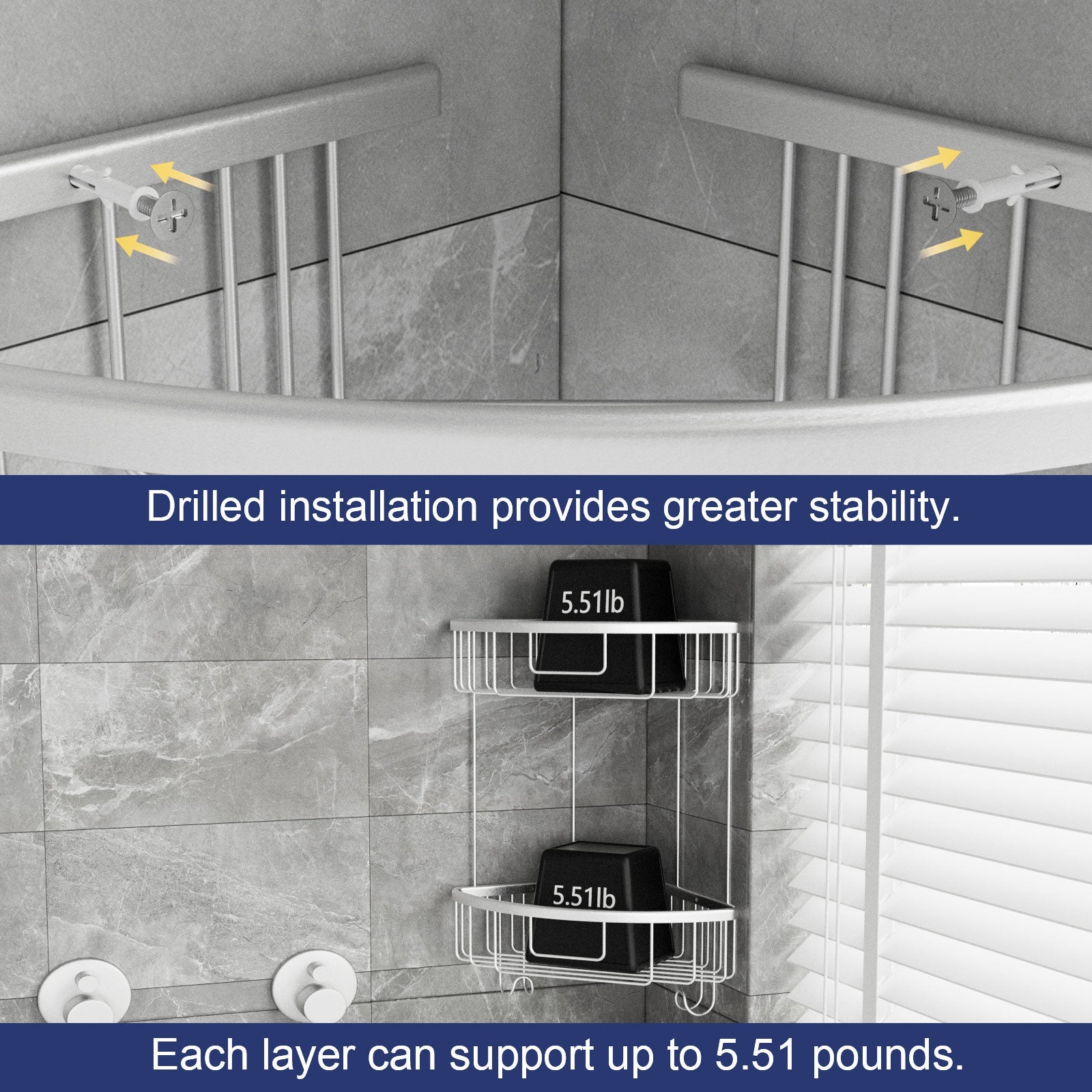 ALAULM Aluminum Alloy Wall-Mounted Shower Corner Rack Triangular Storage Caddy for Bathroom,Matte Silver