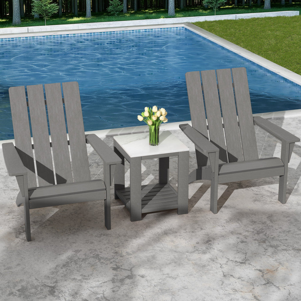 Gotland Adirondack Chair 3 Piece Set With Table, Heavy All-Weather HDPE.Outdoor Lounge Chair for Patio Deck Garden, Backyard Deck& Lawn