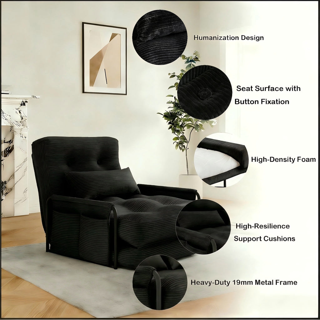 ALAULM Modern Single-Seater Folding Sofa Bed Convertible Sleeper Couch with Pillows, Storage Side, Versatile Floor Couch for Living Room Bedroom