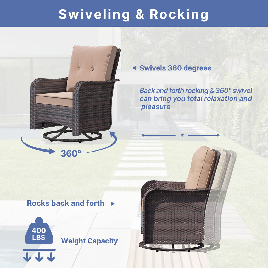 13 Pieces Outdoor Patio Furniture Set,Outdoor Sectional Furniture with 43" 55000 BTU Gas Propane Fire Pit Table,PE Rattan Wicker Patio Conversation Set,Swivel Rocking Chairs Set