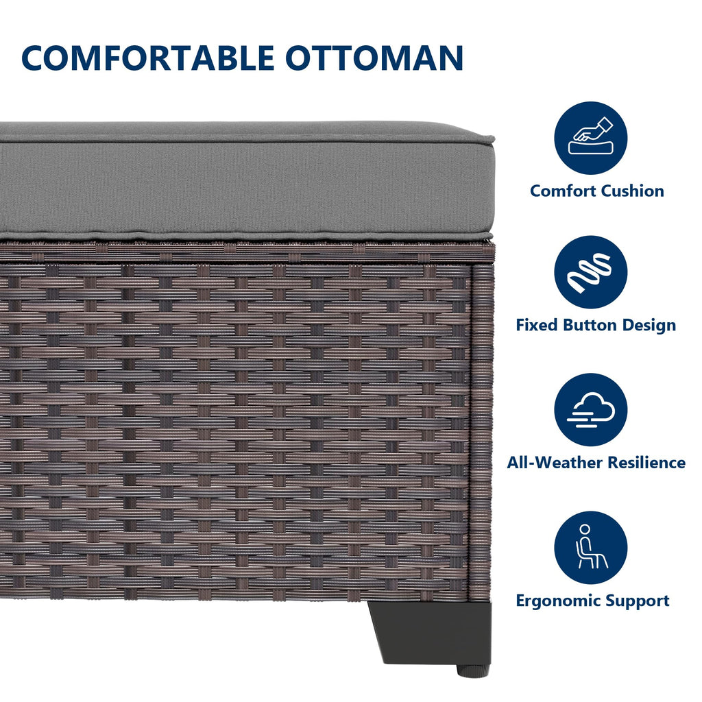 Gotland 8PCS Outdoor Patio Furniture Set, Outdoor Sectional Furniture All Weather PE Rattan Wicker Patio Conversation Set with 2 Ottomans and Coffee Table