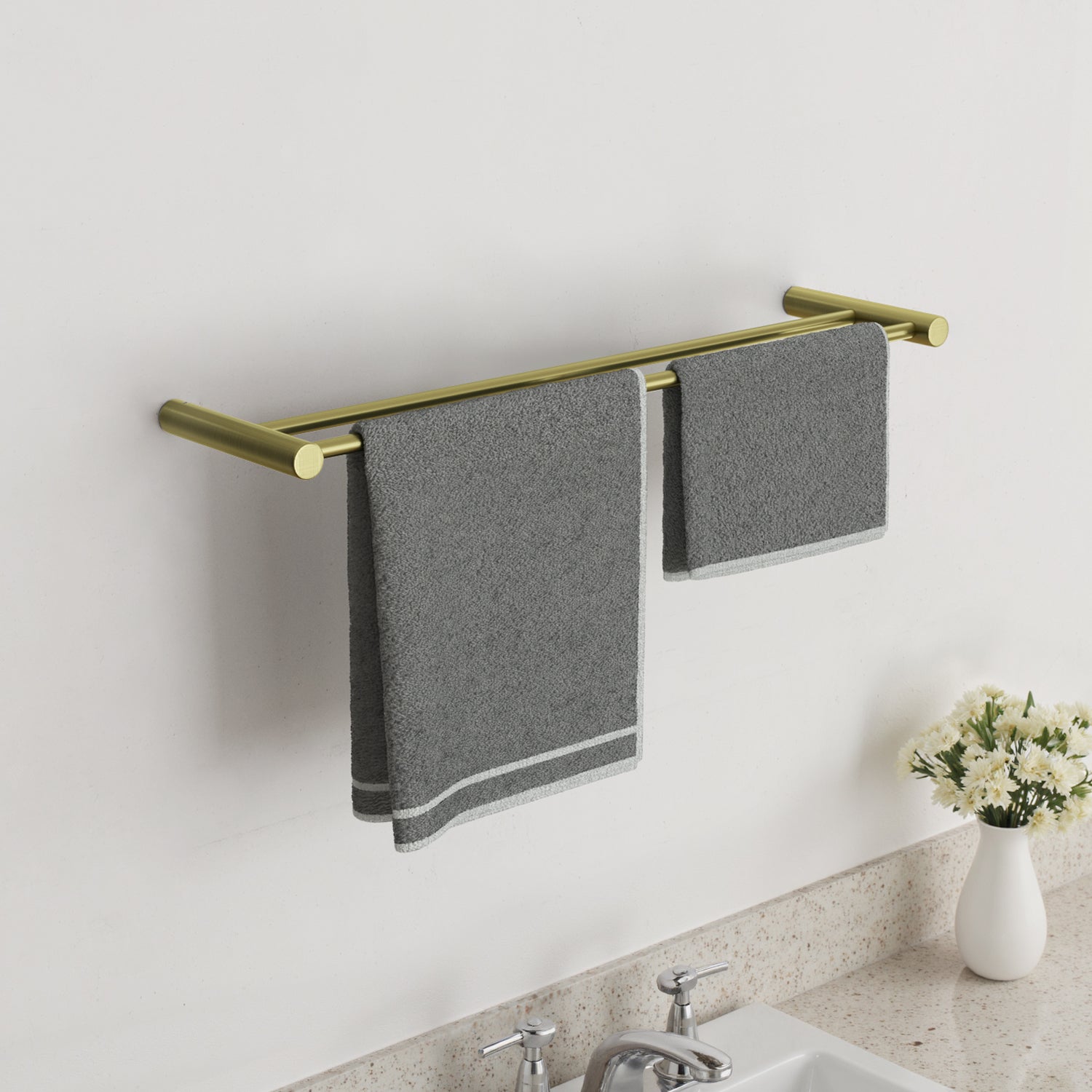 ALAULM Bath Stainless Stee Double Towel Bar, 23" Towel Rack for Bathroom, Wall Mounted Towel Holder, Double Towel Rod Towel Rail Hanger for Wall