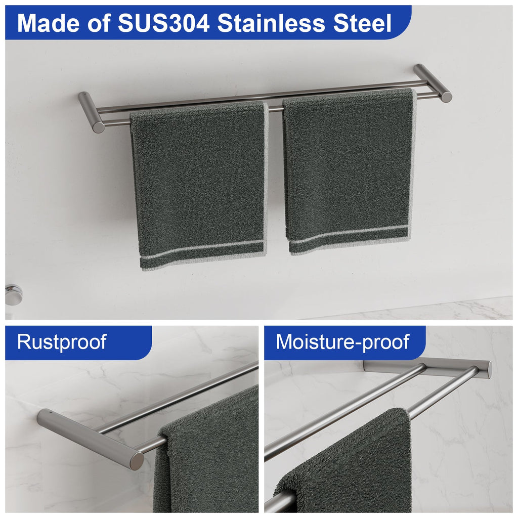 ALAULM Bath Stainless Stee Double Towel Bar, 23" Towel Rack for Bathroom, Wall Mounted Towel Holder, Double Towel Rod Towel Rail Hanger for Wall