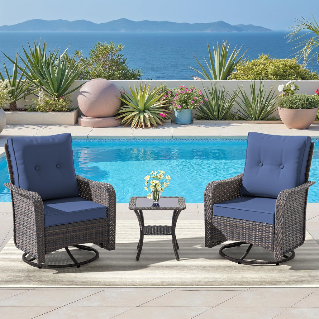Kullavik 3-Piece Patio Sofa Set, Outdoor Furniture with 4-in Thick Cushions, 360-Degree Swivel Rocking Chairs and Rattan Side Table for Garden, Porch,summerwins