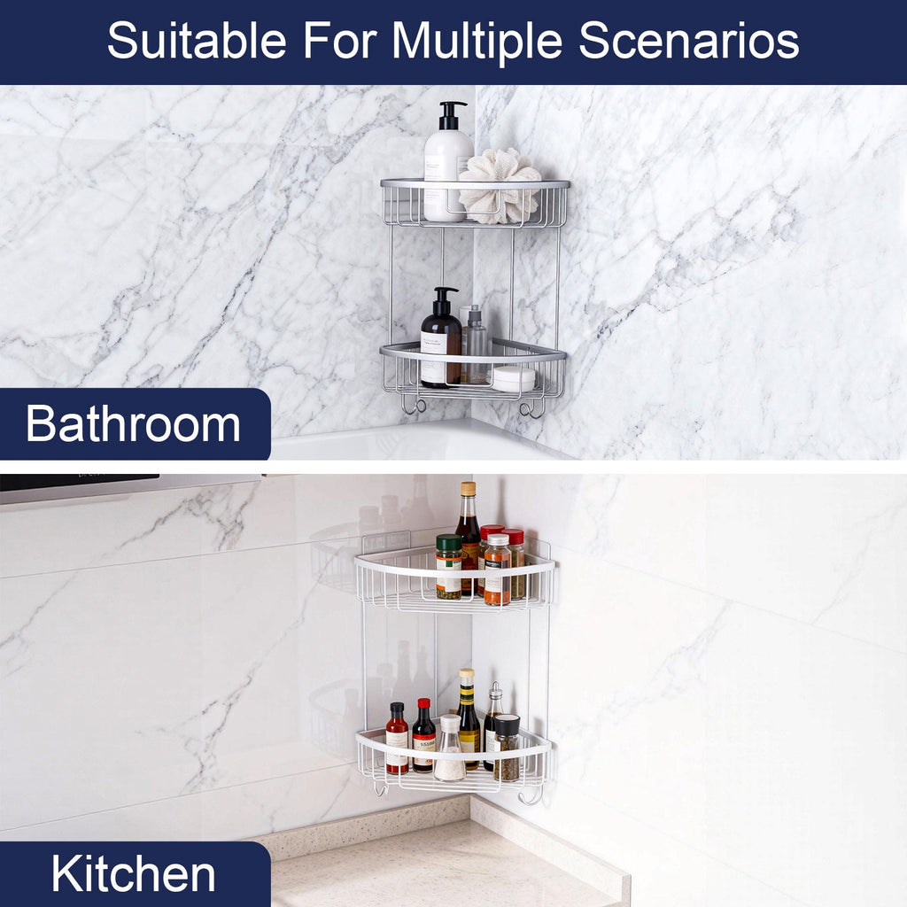 ALAULM Aluminum Alloy Wall-Mounted Shower Corner Rack Triangular Storage Caddy for Bathroom,Matte Silver