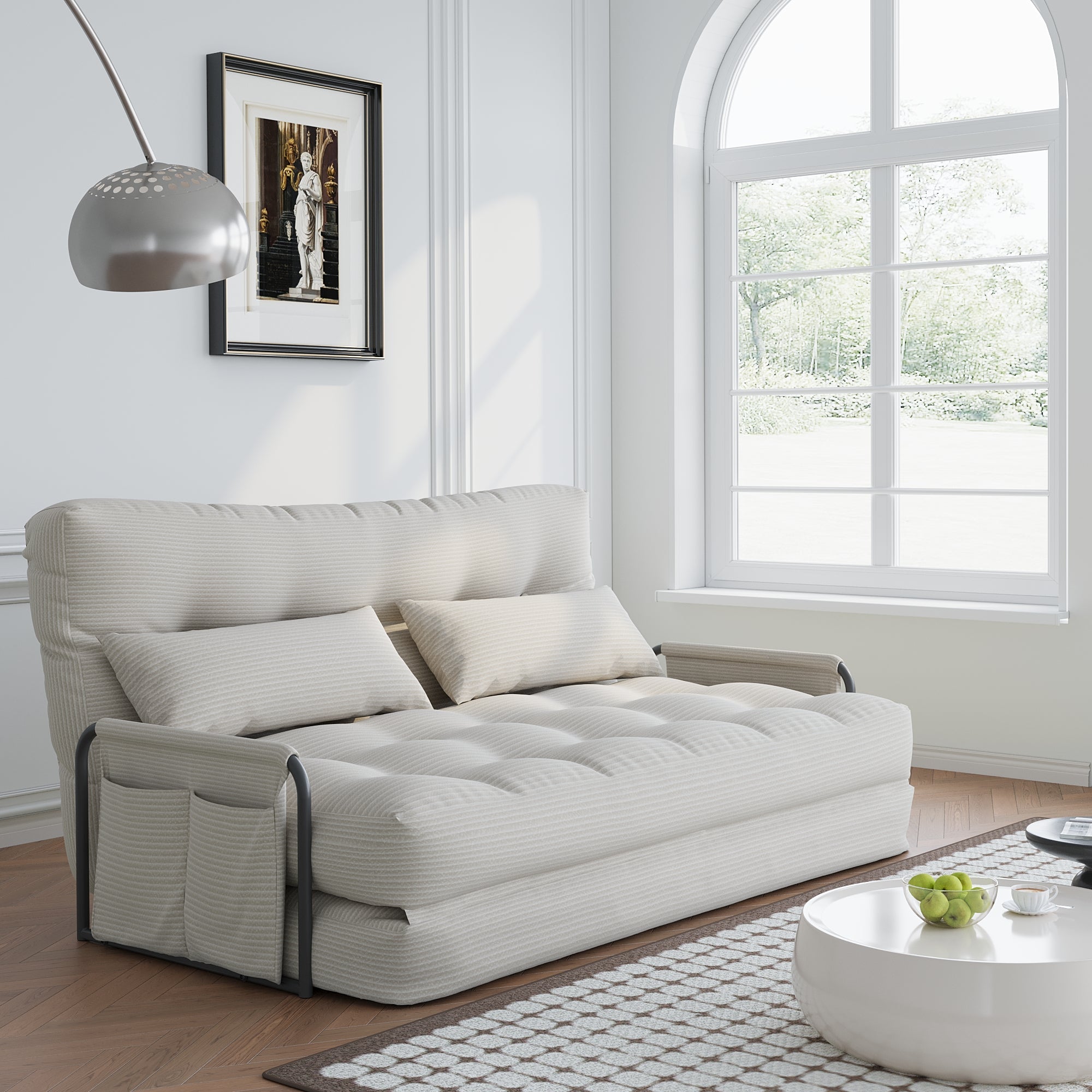 ALAULM Modern Single-Seater Folding Sofa Bed Convertible Sleeper Couch with Pillows, Storage Side, Versatile Floor Couch for Living Room Bedroom