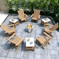 ALAULM 9PCS Adirondack Chair Set & 19" Smokeless Stove, Outdoor HDPE All-Weather Chairs with Marble Top Side Table, Fire Pit Comes with Waterproof Cover and Fire Poker, for Patio Garden, Brown