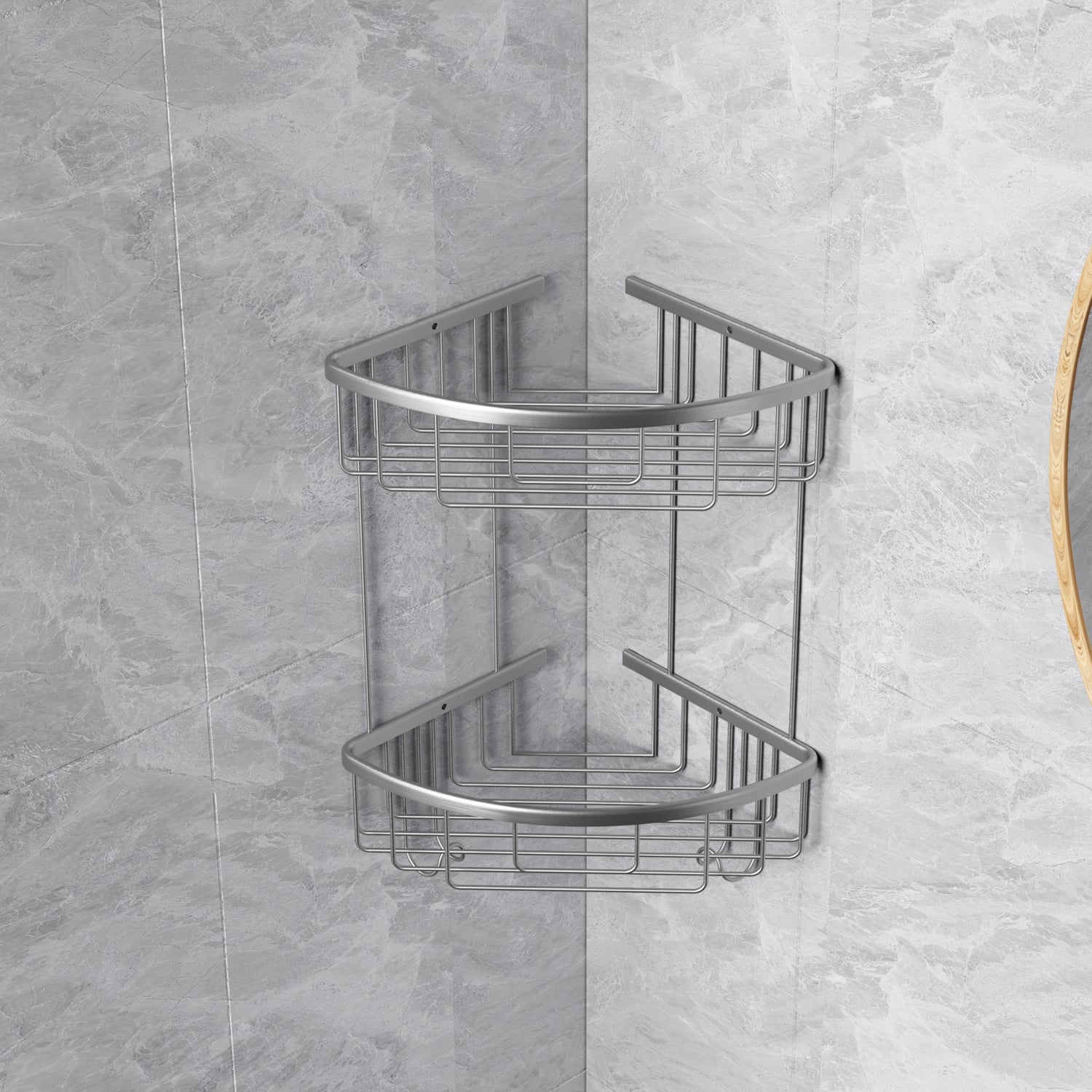 ALAULM Aluminum Alloy Wall-Mounted Shower Corner Rack Triangular Storage Caddy for Bathroom,Matte Silver