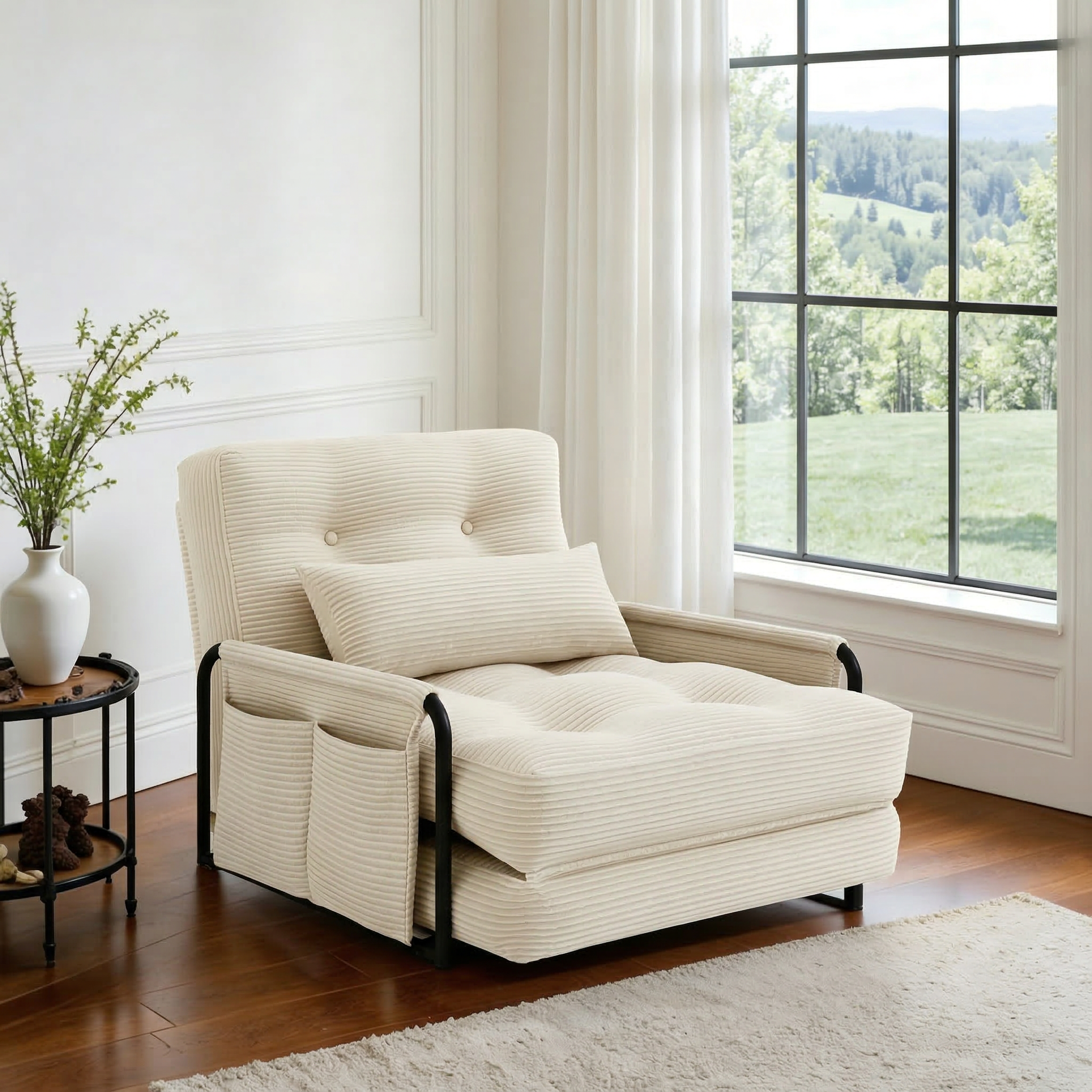ALAULM Modern Single-Seater Folding Sofa Bed Convertible Sleeper Couch with Pillows, Storage Side, Versatile Floor Couch for Living Room Bedroom