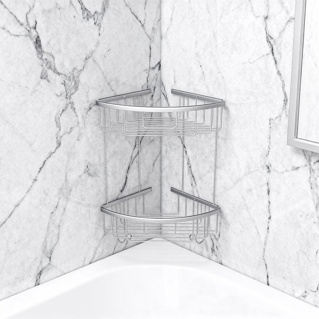 ALAULM Aluminum Alloy Wall-Mounted Shower Corner Rack Triangular Storage Caddy for Bathroom,Matte Silver