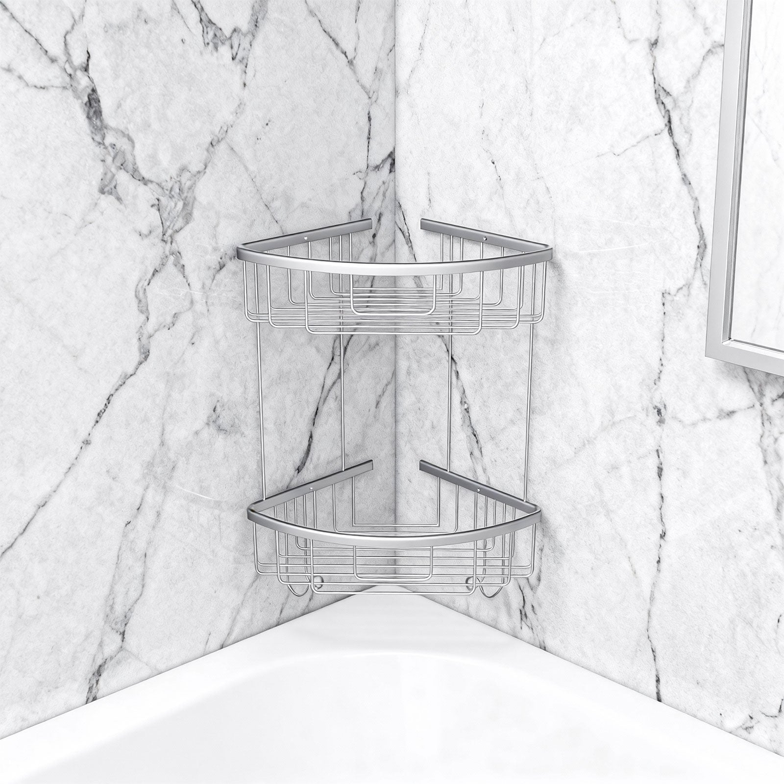 ALAULM Aluminum Alloy Wall-Mounted Shower Corner Rack Triangular Storage Caddy for Bathroom,Matte Silver