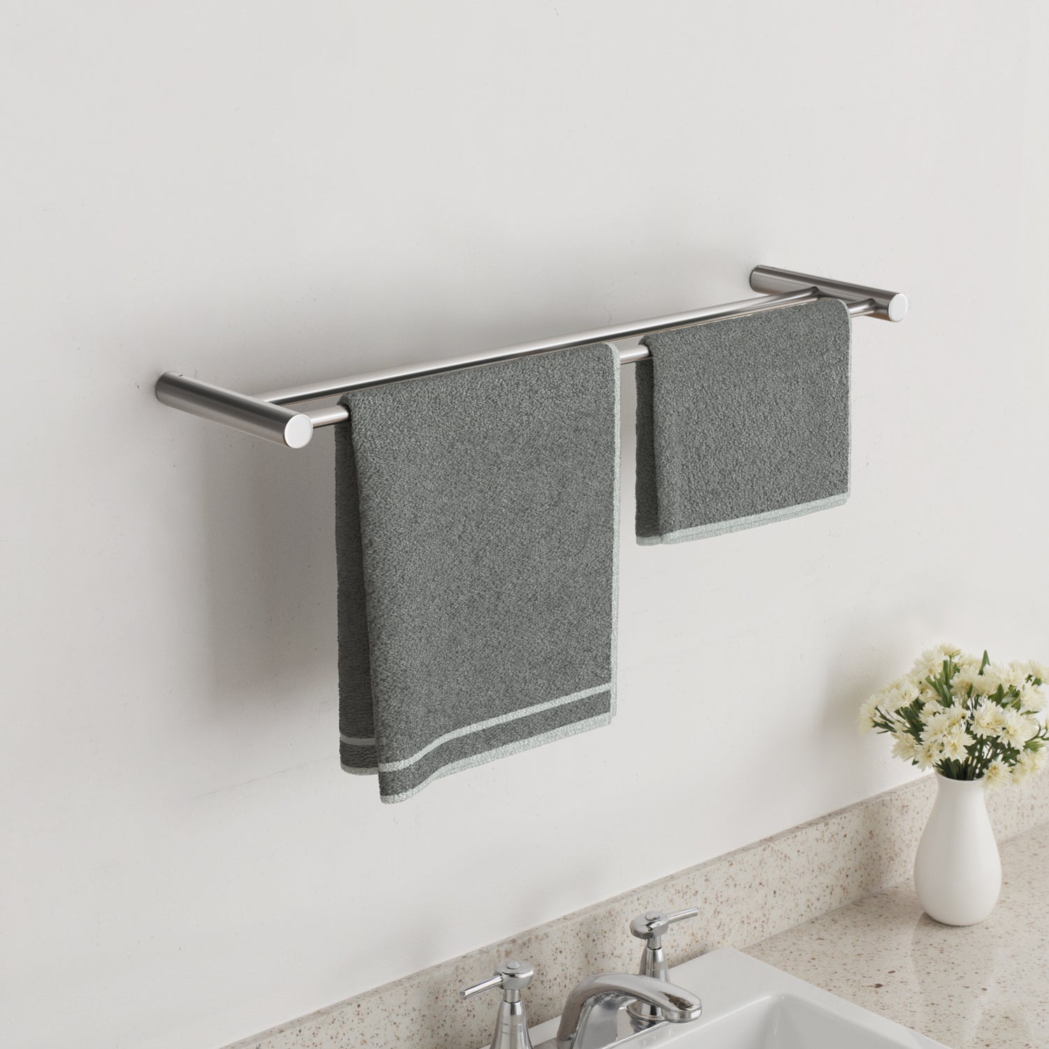 ALAULM Bath Stainless Stee Double Towel Bar, 23" Towel Rack for Bathroom, Wall Mounted Towel Holder, Double Towel Rod Towel Rail Hanger for Wall