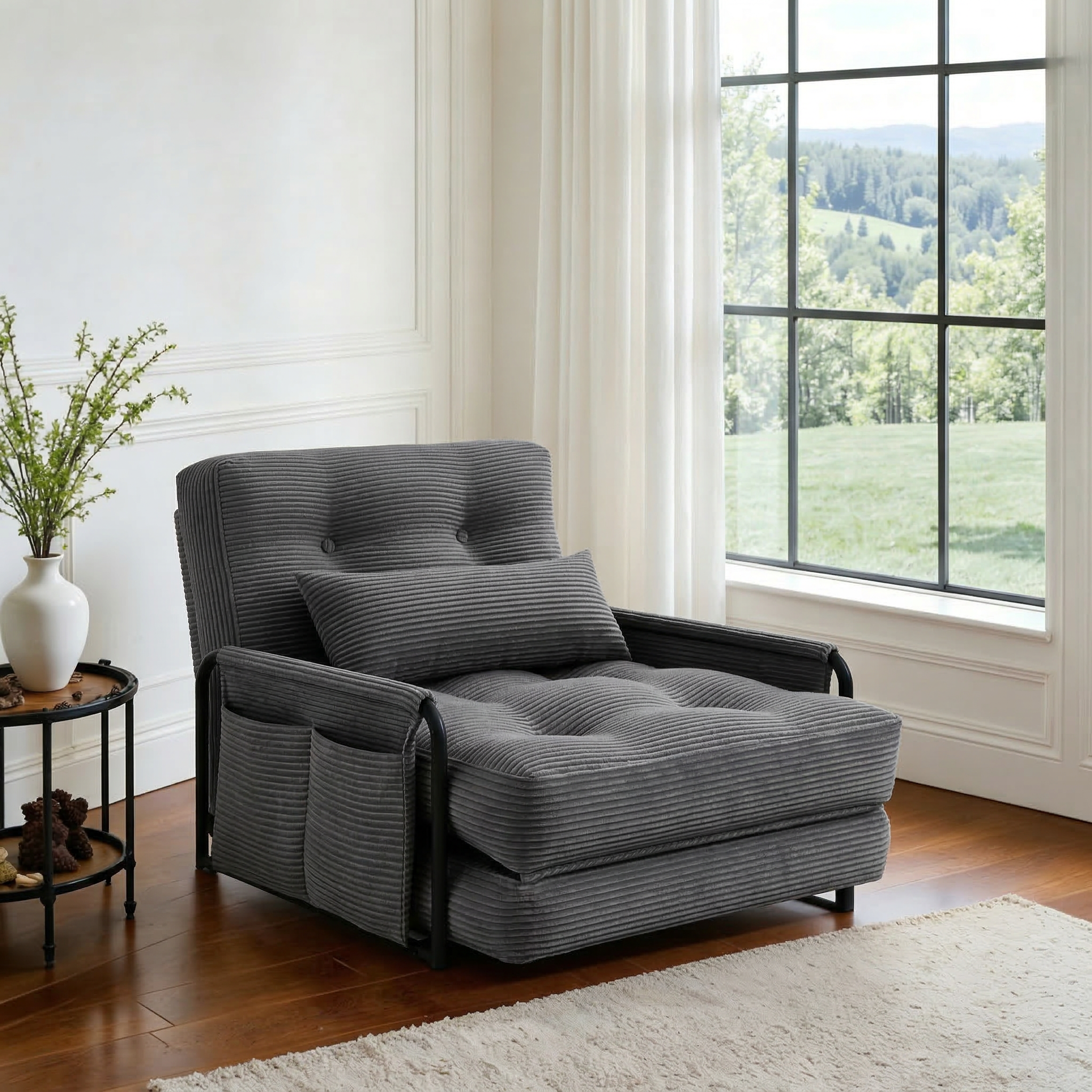 ALAULM Modern Single-Seater Folding Sofa Bed Convertible Sleeper Couch with Pillows, Storage Side, Versatile Floor Couch for Living Room Bedroom