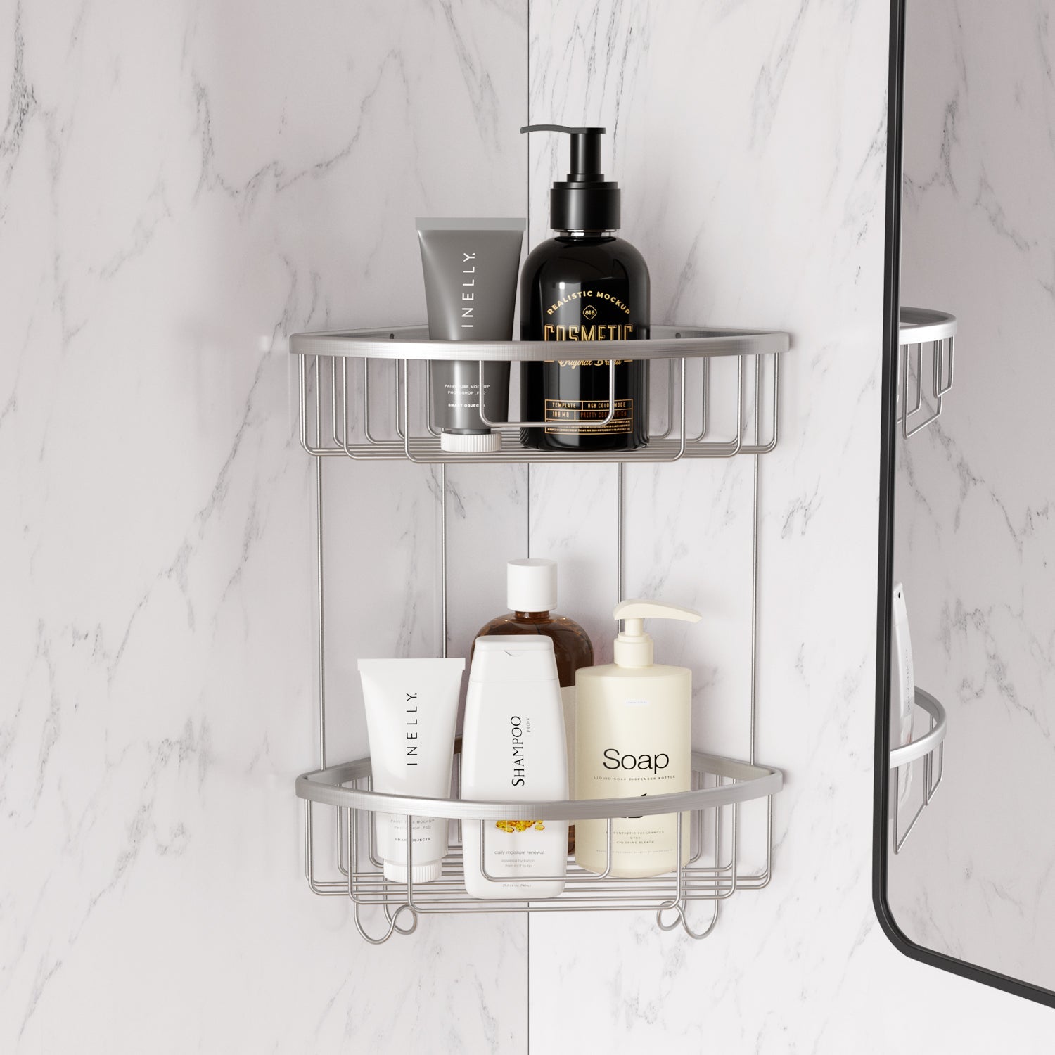 ALAULM Aluminum Alloy Wall-Mounted Shower Corner Rack Triangular Storage Caddy for Bathroom,Matte Silver