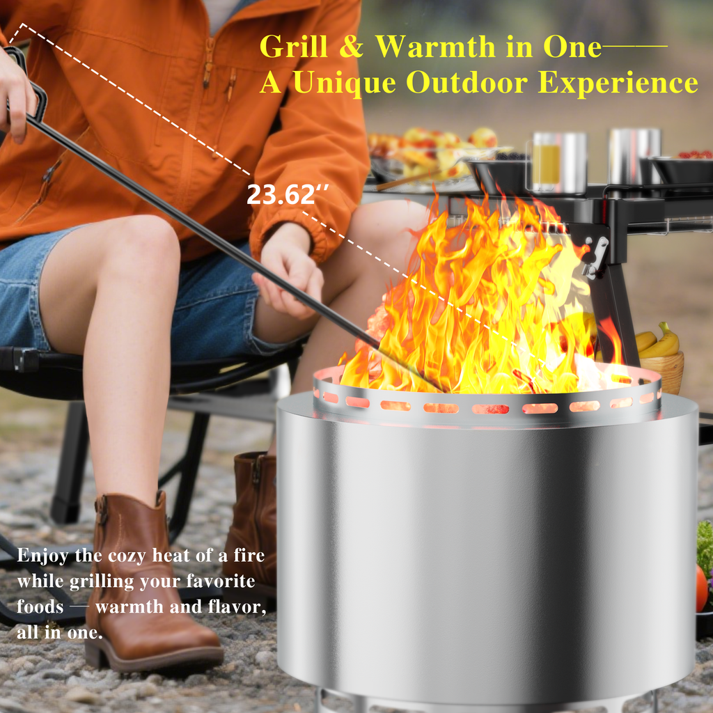 ALAULM 8'x5' Hardtop Grill Gazebo, Outdoor BBQ Canopy with 19" Smokeless Stove, Metal Roof, 2 Side Shelves & 5 Tool Hooks, Fire Pit Includes Waterproof Cover & Fire Poker, for Patio, Black
